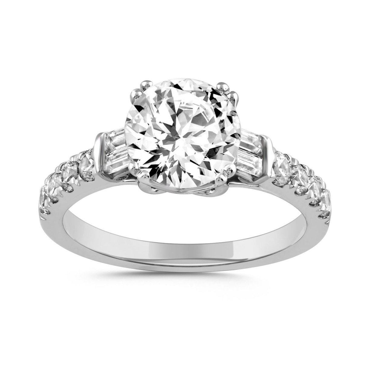 LADIES RING 2 1/2CT ROUND/BAGUETTE DIAMOND 14K WHI...