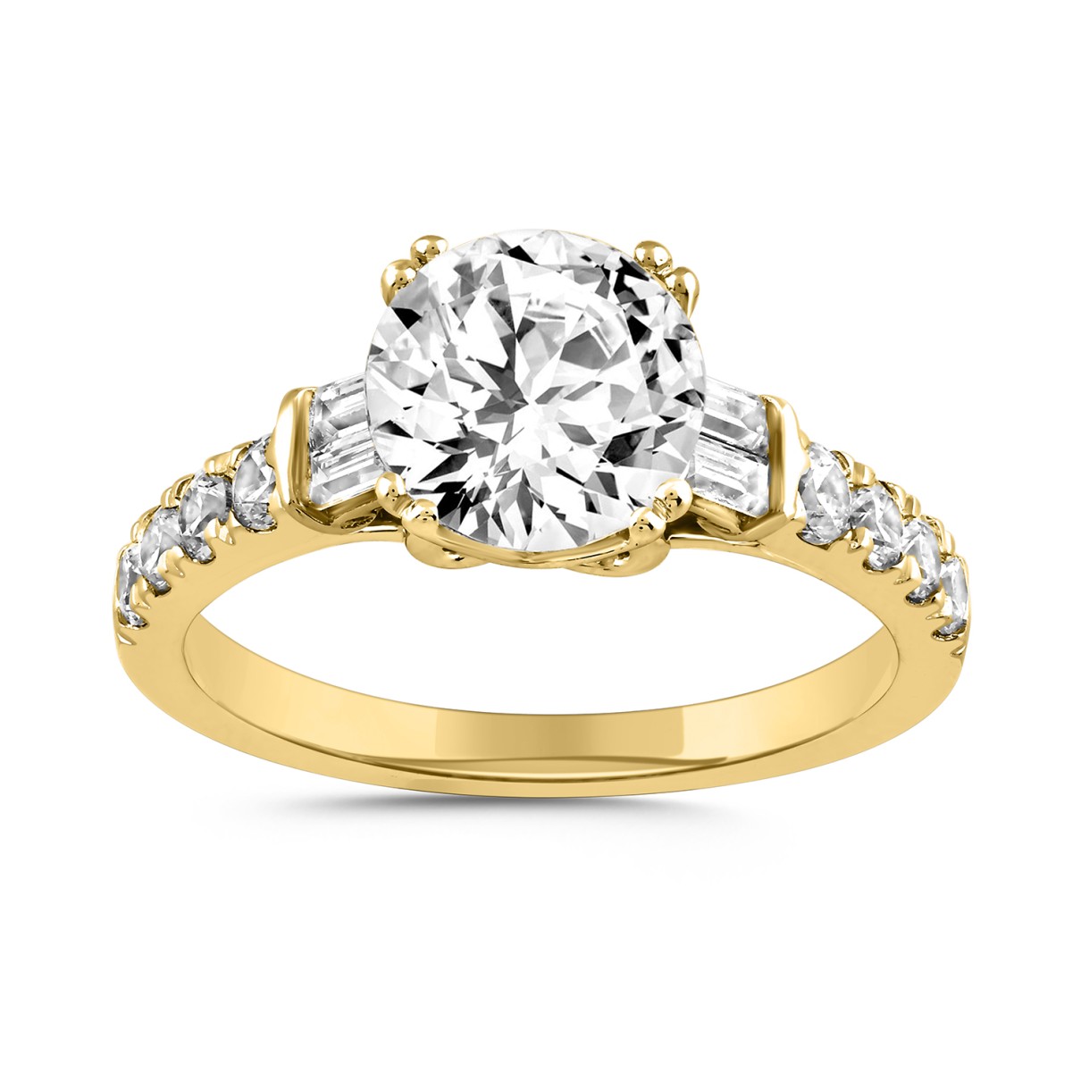 LADIES RING 2 1/2CT ROUND/BAGUETTE DIAMOND 14K YELLOW GOLD (CENTER STONE ROUND DIAMOND 2CT )