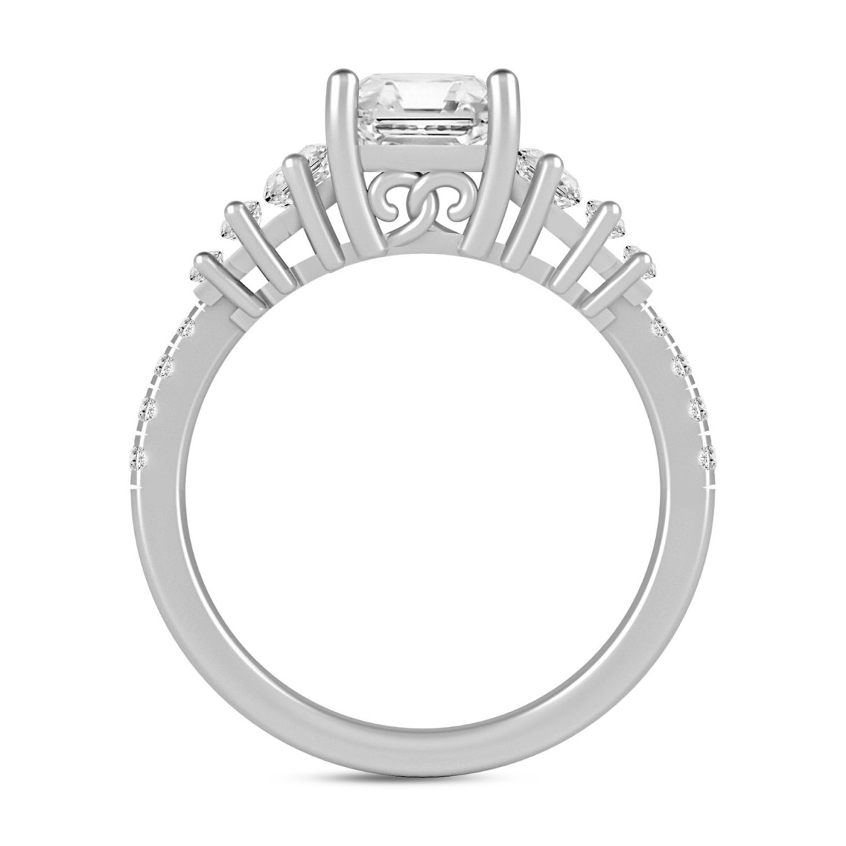 LADIES RING 3 1/4CT ROUND/BAGUETTE/EMERALD DIAMOND 14K WHITE GOLD (CENTER STONE EMERALD DIAMOND 2CT )