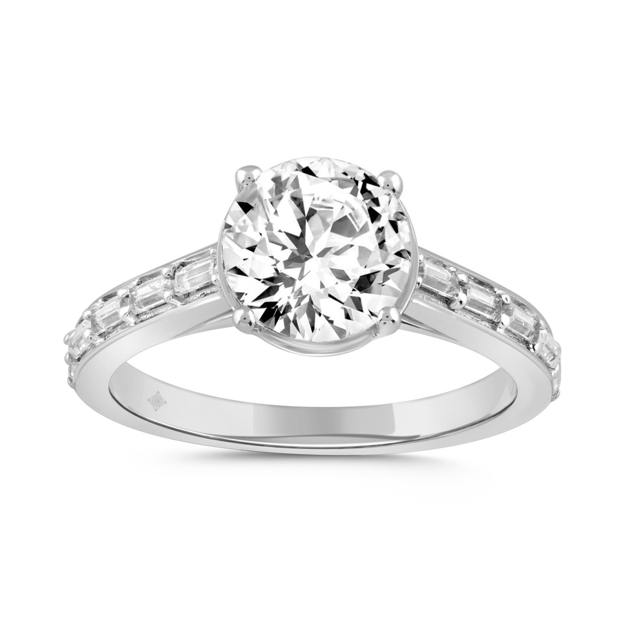 LADIES RING 2 1/4CT ROUND/BAGUETTE DIAMOND 14K WHI...