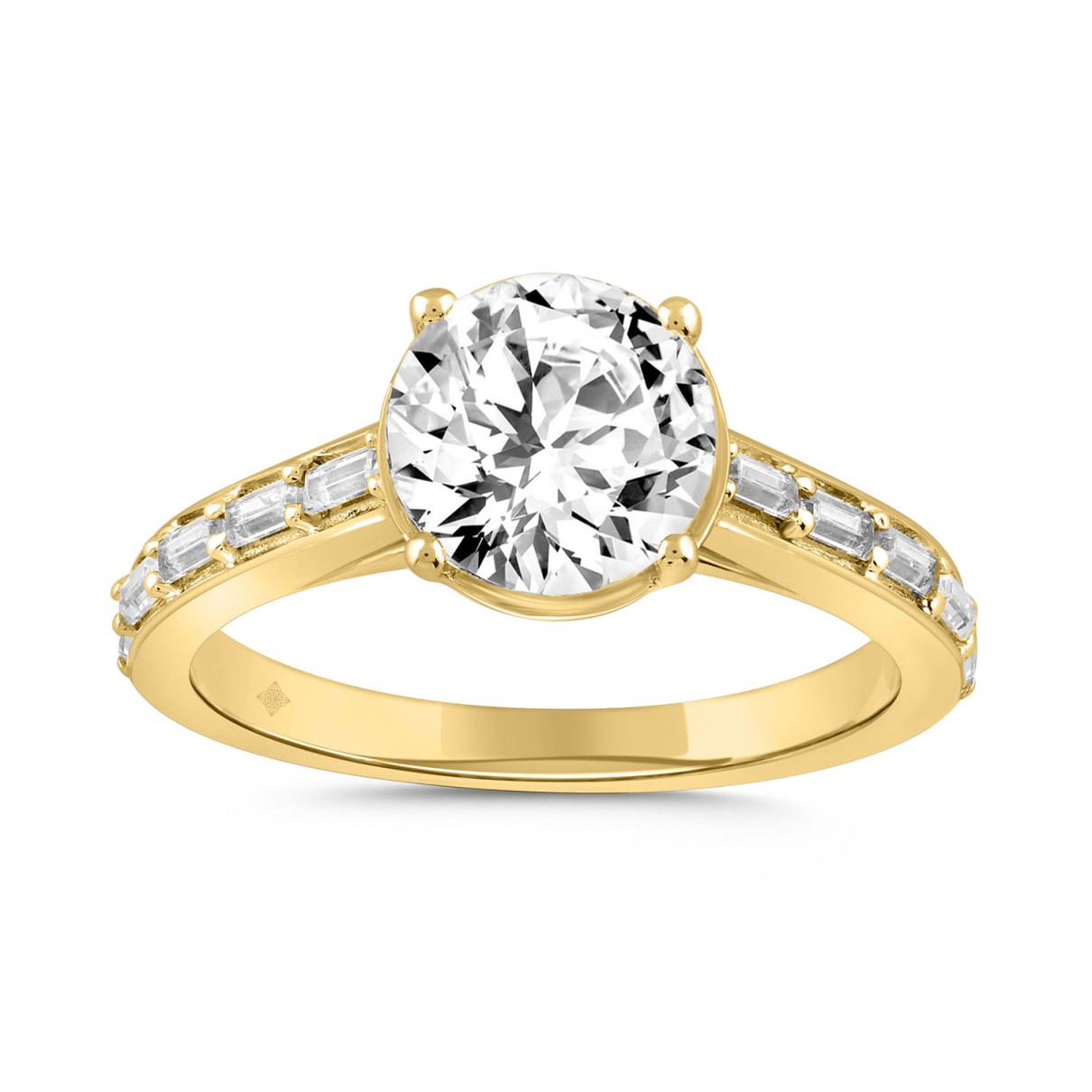 LADIES RING 2 1/4CT ROUND/BAGUETTE DIAMOND 14K YELLOW GOLD (CENTER STONE ROUND DIAMOND 2CT )