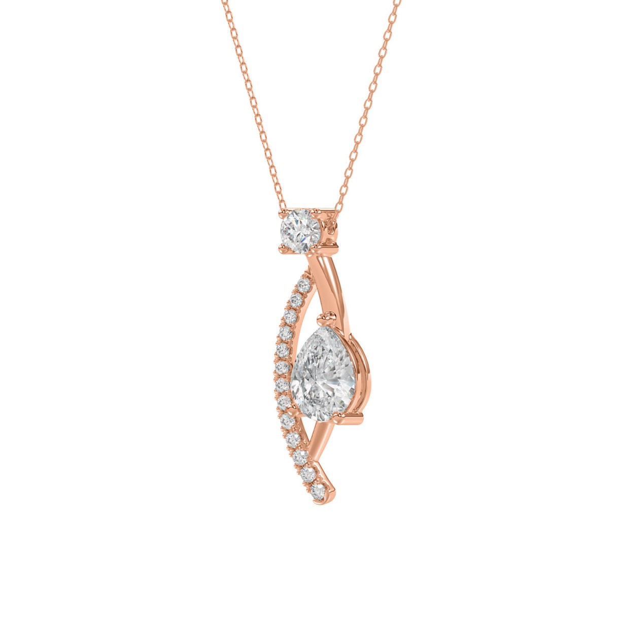 14K ROSE GOLD 1.00CT ROUND/PEAR DIAMOND LADIES PENDANT