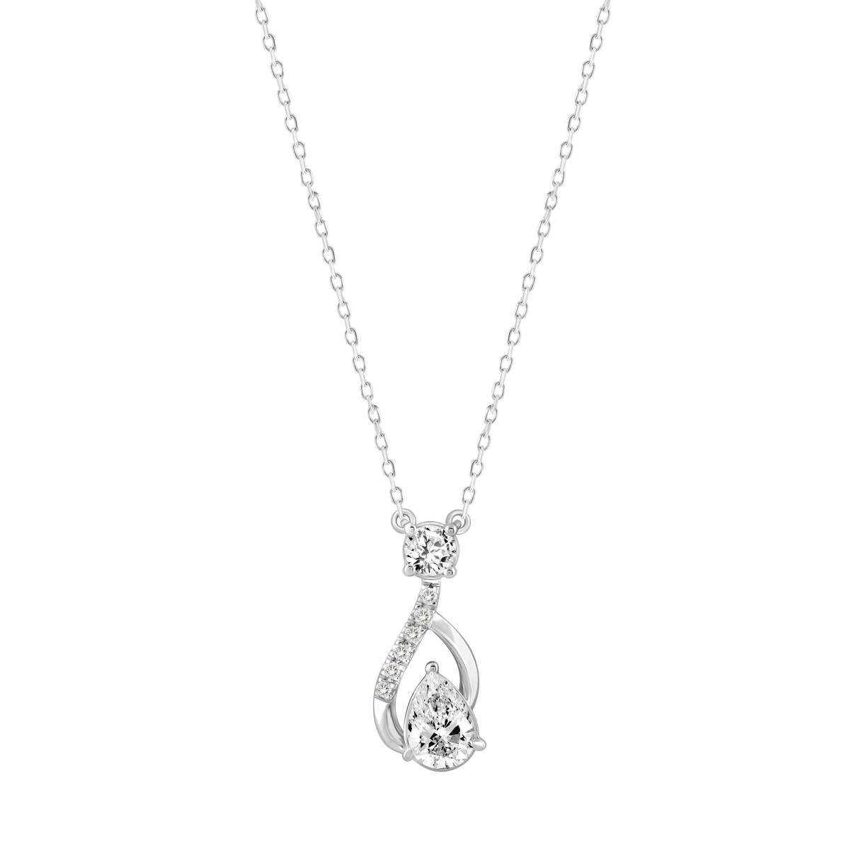 LADIES NECKLACE 1CT ROUND/PEAR DIAMOND 14K WHITE G...