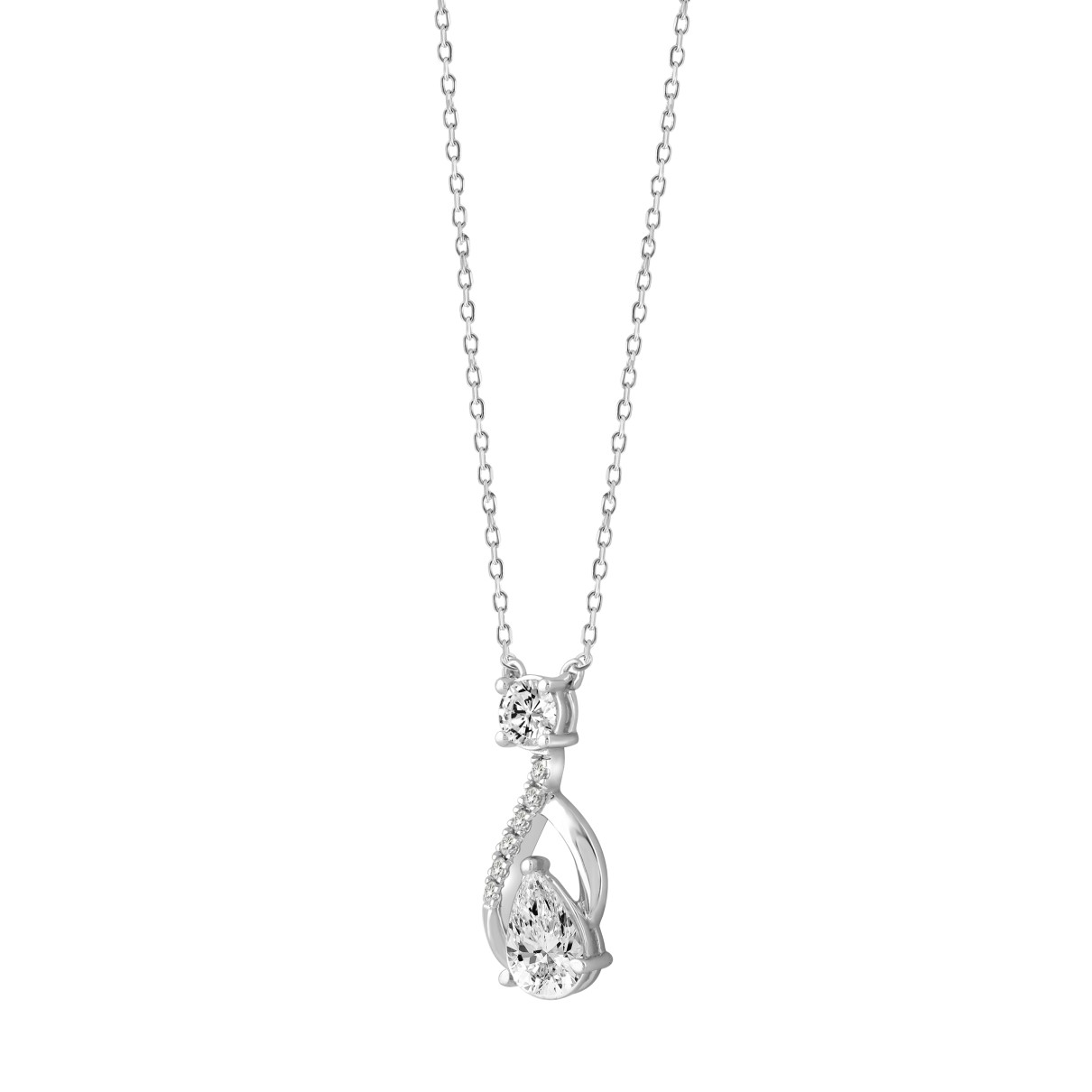 LADIES NECKLACE 1CT ROUND/PEAR DIAMOND 14K WHITE GOLD (CENTER STONE PEAR DIAMOND 3/4CT )