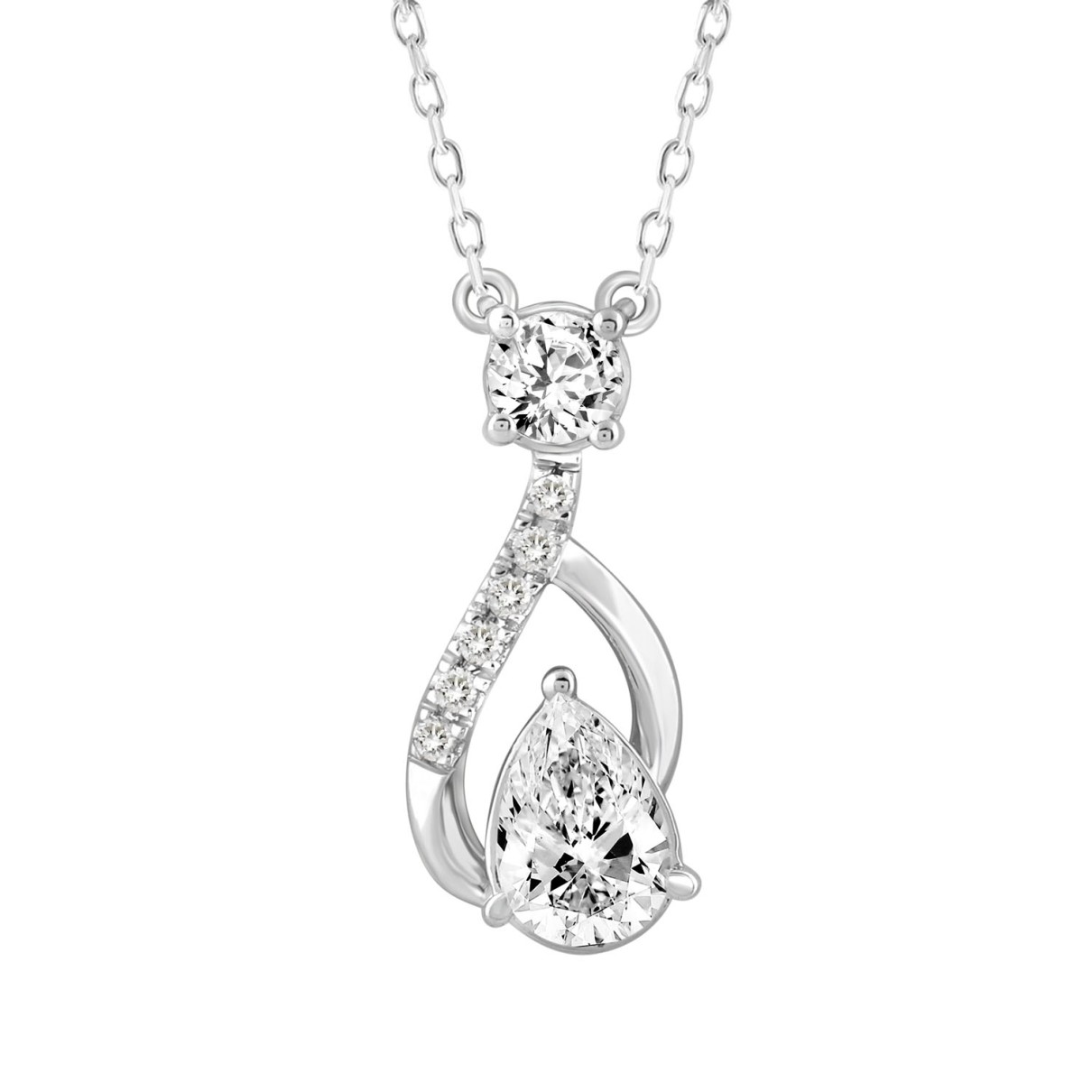 LADIES NECKLACE 1CT ROUND/PEAR DIAMOND 14K WHITE GOLD (CENTER STONE PEAR DIAMOND 3/4CT )