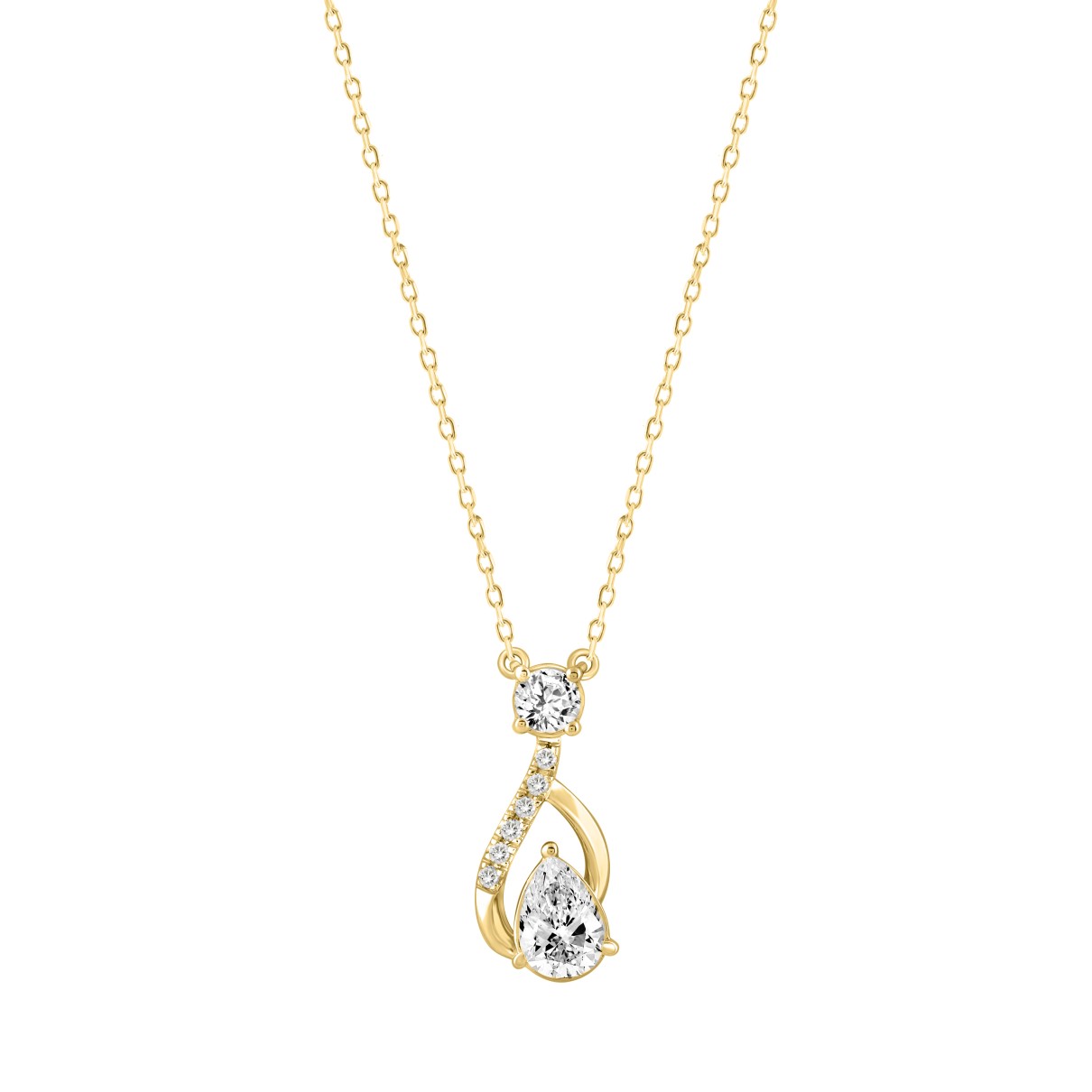 LADIES NECKLACE 1CT ROUND/PEAR DIAMOND 14K YELLOW GOLD (CENTER STONE PEAR DIAMOND 3/4CT )