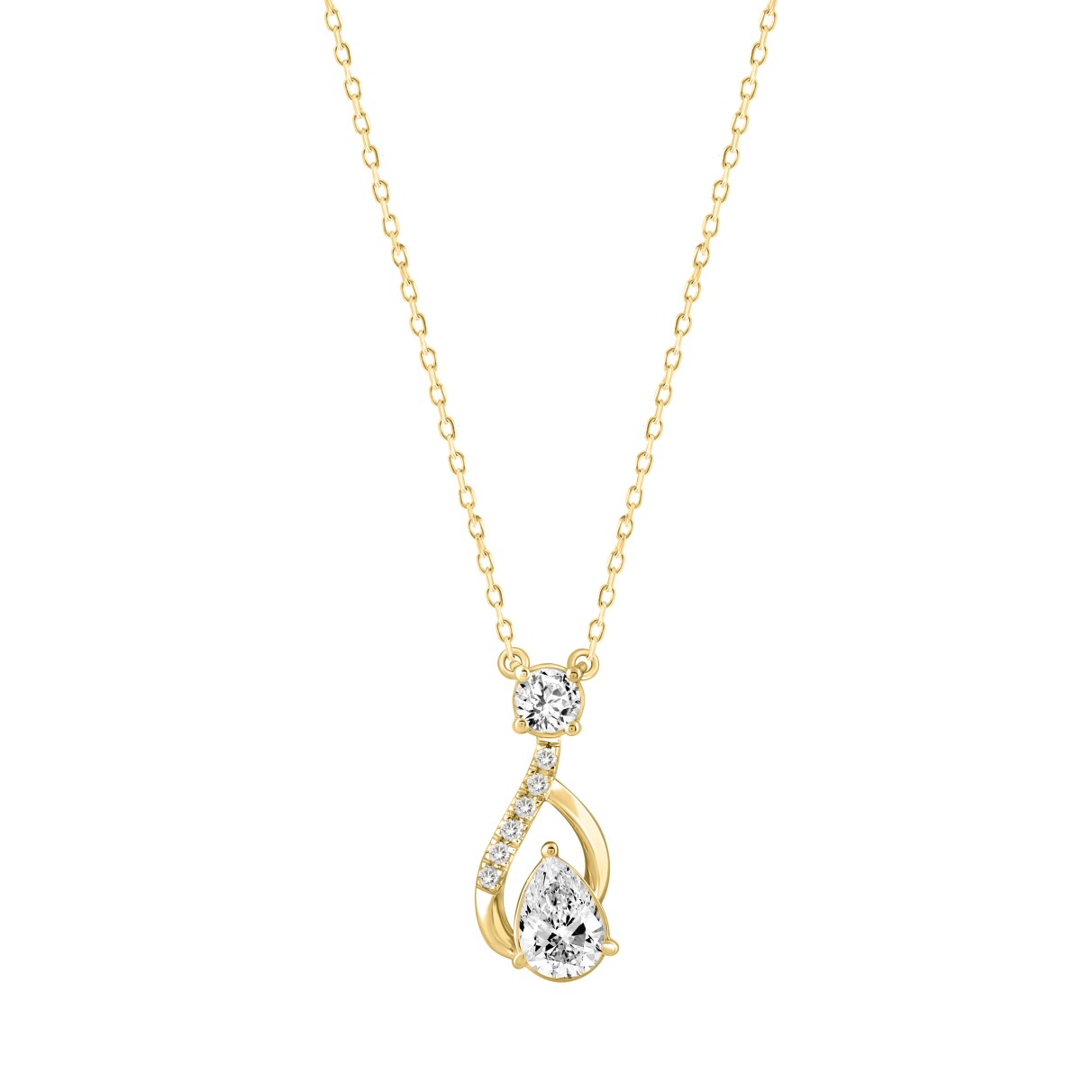 LADIES NECKLACE 1CT ROUND/PEAR DIAMOND 14K YELLOW GOLD (CENTER STONE PEAR DIAMOND 3/4CT )