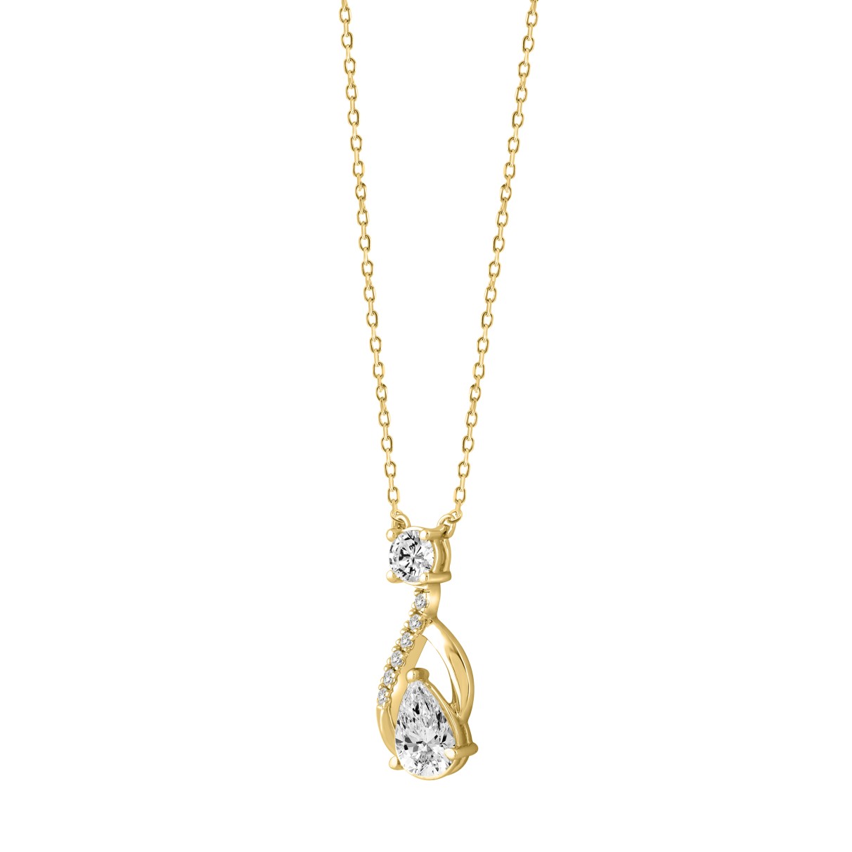 LADIES NECKLACE 1CT ROUND/PEAR DIAMOND 14K YELLOW GOLD (CENTER STONE PEAR DIAMOND 3/4CT )