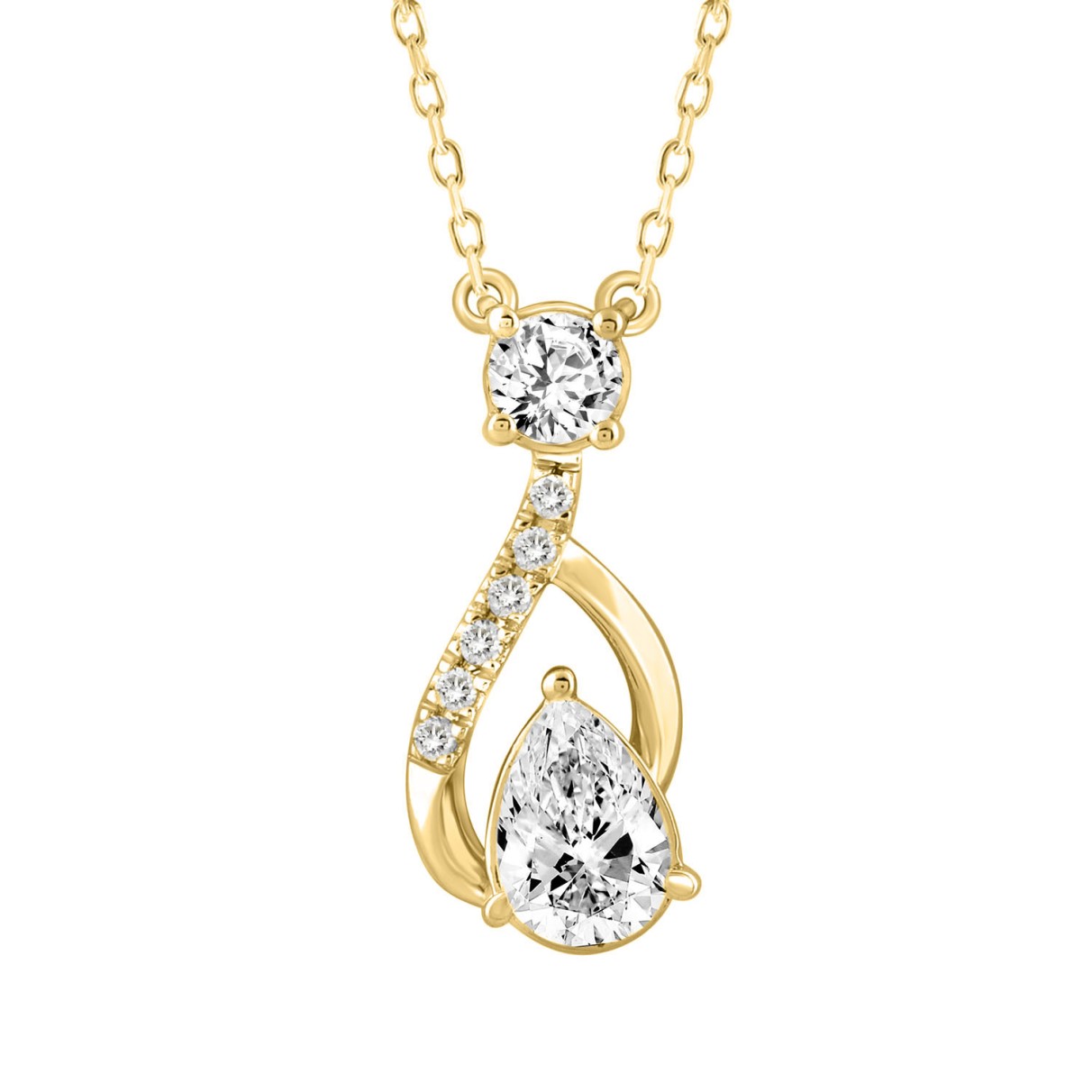 LADIES NECKLACE 1CT ROUND/PEAR DIAMOND 14K YELLOW GOLD (CENTER STONE PEAR DIAMOND 3/4CT )