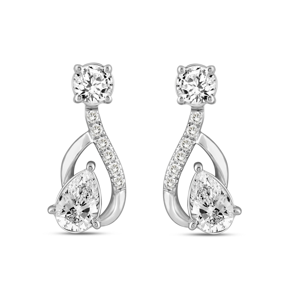 LADIES EARRINGS 1 1/2CT ROUND/PEAR DIAMOND 14K WHI...