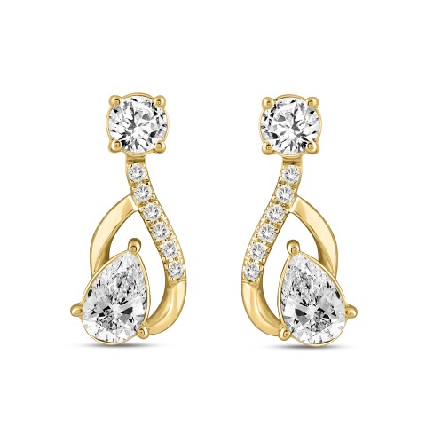 LADIES EARRINGS 1 1/2CT ROUND/PEAR DIAMOND 14K YELLOW GOLD (CENTER STONE PEAR DIAMOND 1CT)