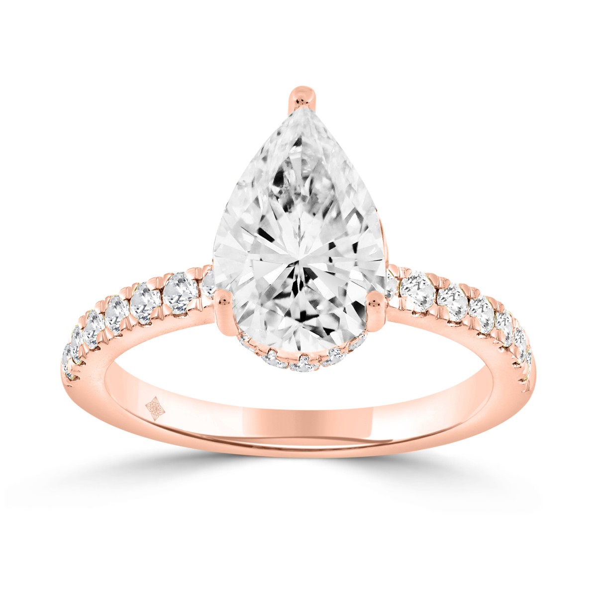 14K ROSE GOLD 1/2CT ROUND/PEAR DIAMOND LADIES RING (CENTER STONE PEAR DIAMOND 2CT)