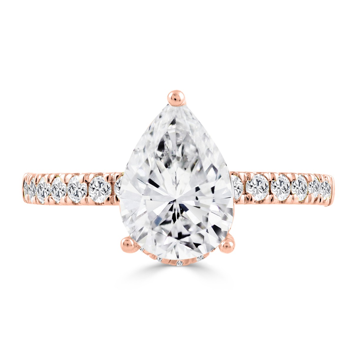 14K ROSE GOLD 1/2CT ROUND/PEAR DIAMOND LADIES RING (CENTER STONE PEAR DIAMOND 2CT)