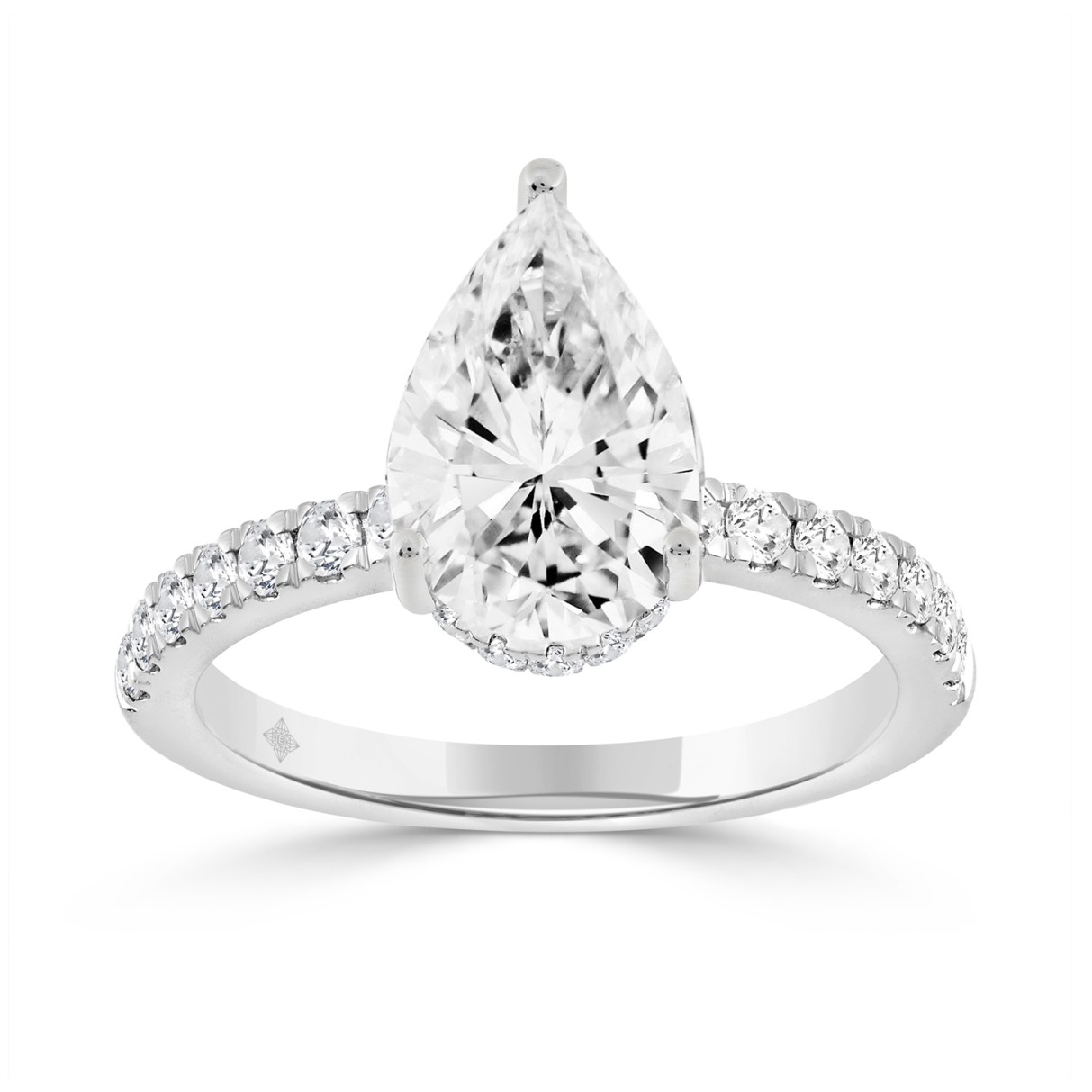 14K WHITE GOLD 1/2CT ROUND/PEAR DIAMOND LADIES RING (CENTER STONE PEAR DIAMOND 2CT)