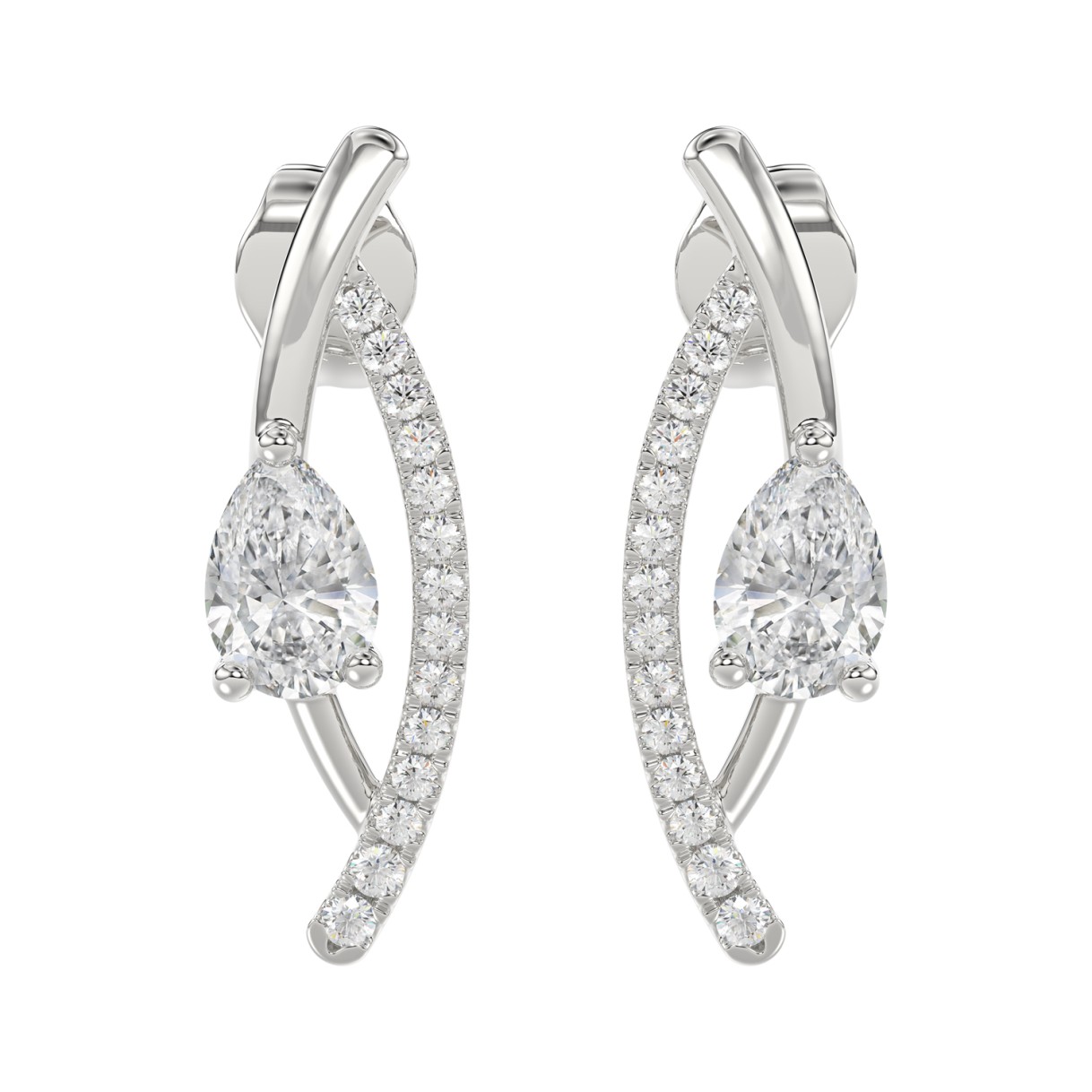 14K WHITE GOLD 1.00CT ROUND/PEAR DIAMOND LADIES EA...
