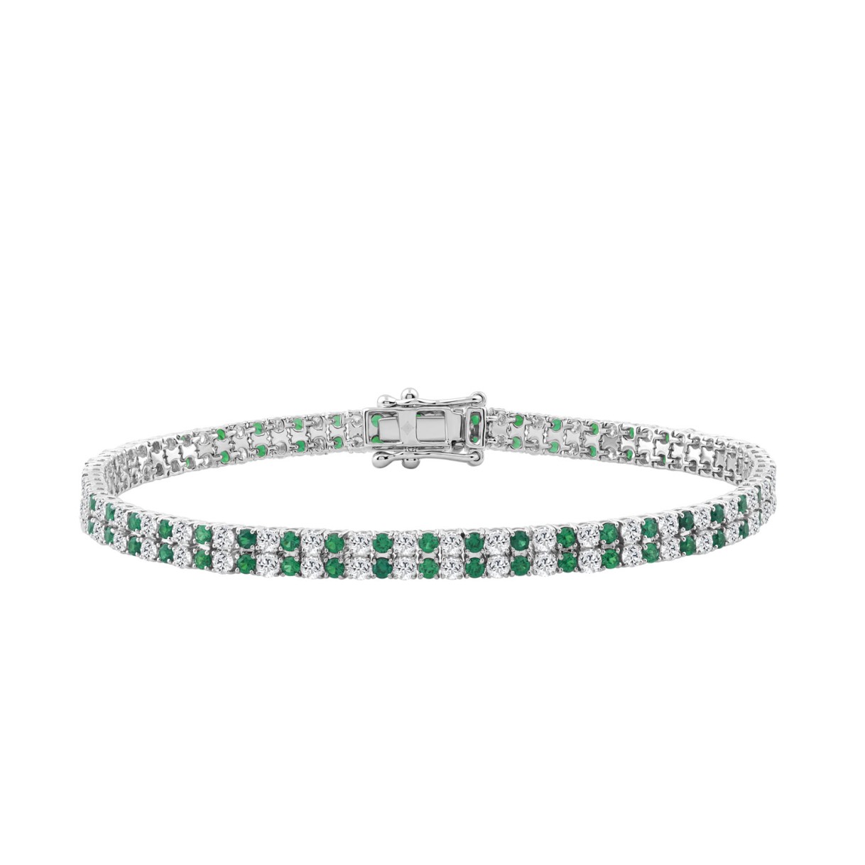 LADIES BRACELET 3CT ROUND/ROUND GREEN EMERALD DIAMOND 14K WHITE GOLD (ROUND GREEN EMERALD DIAMOND 2 3/4CT )