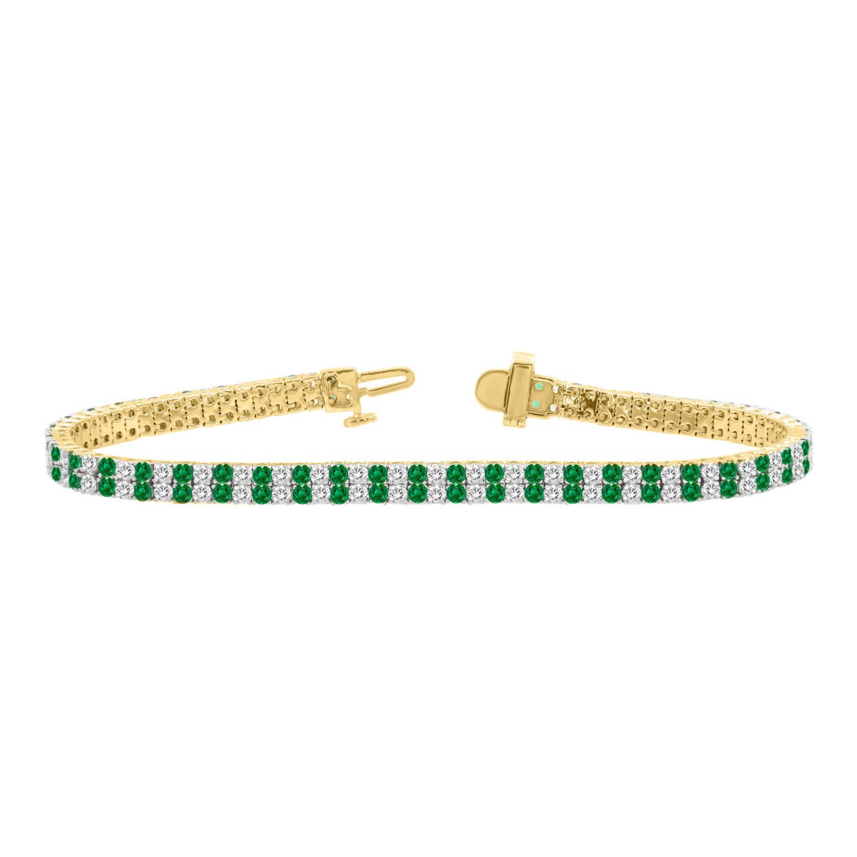 LADIES BRACELET 3CT ROUND/EMERALD DIAMOND 14K YELL...