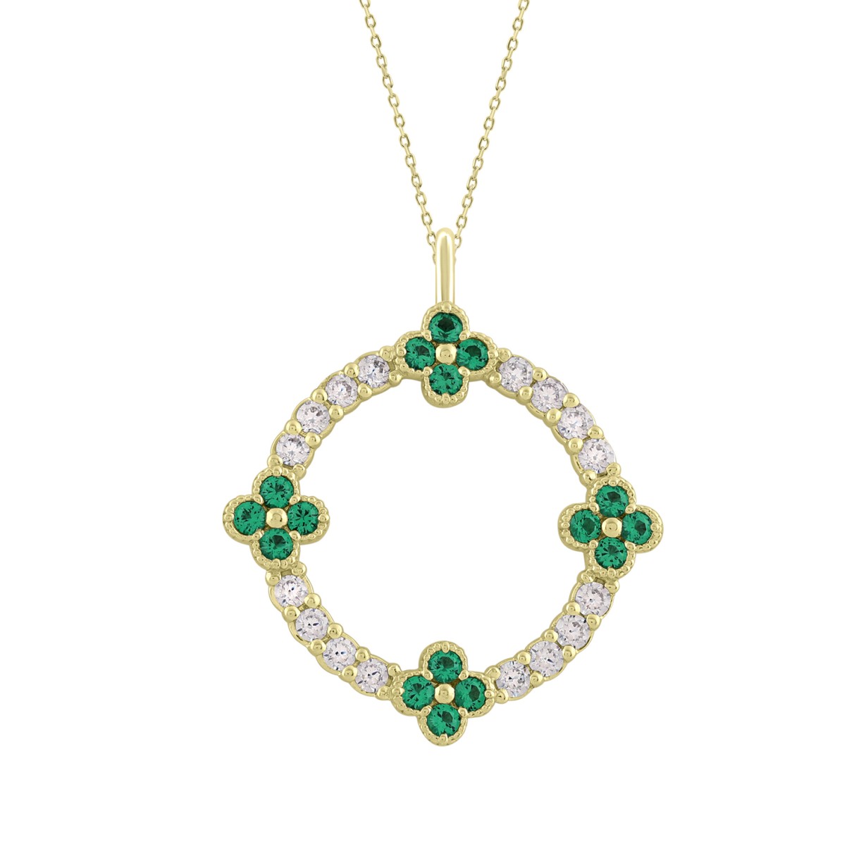 14K YELLOW GOLD 5/8CT ROUND/ROUND EMERALD GREEN DI...