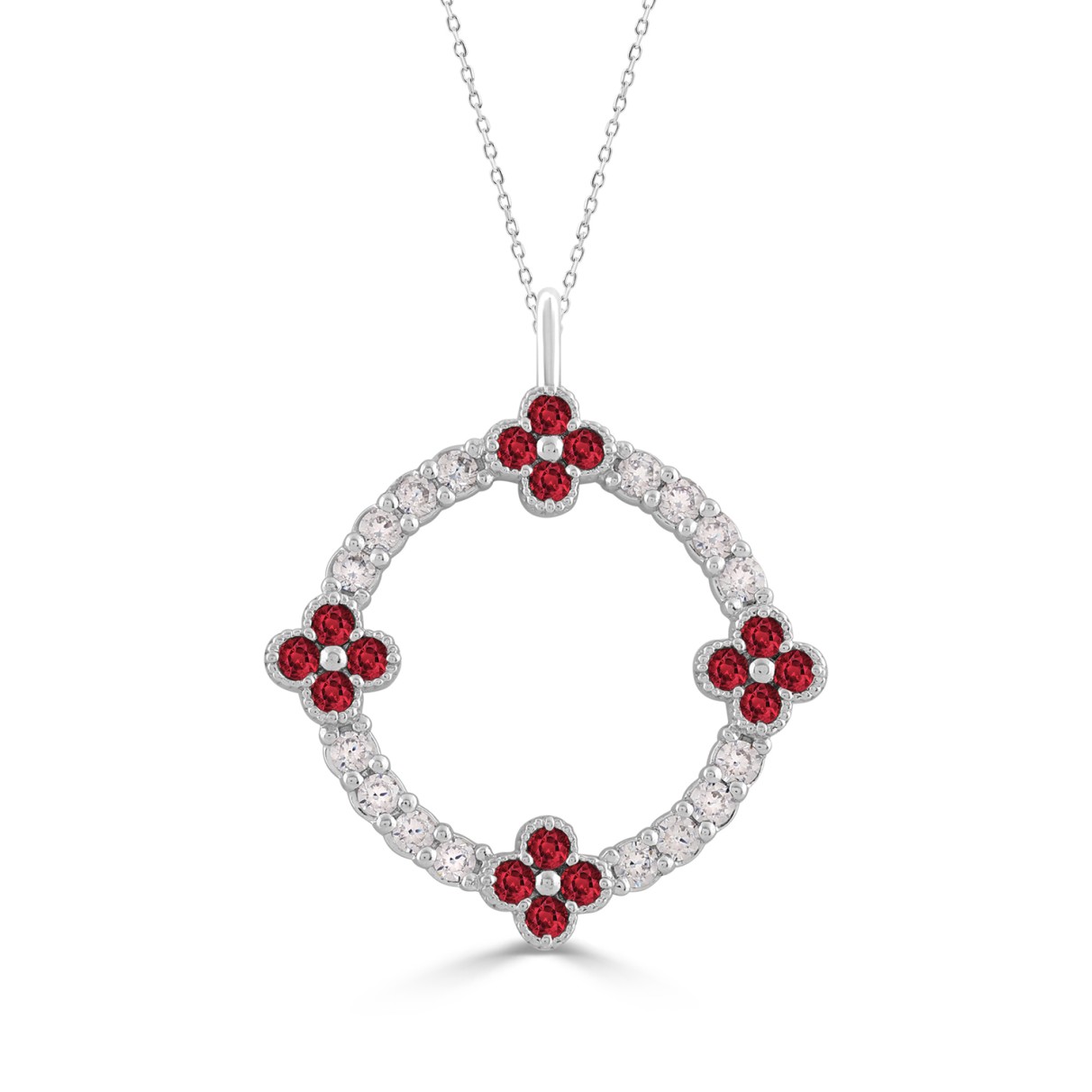 14K WHITE GOLD 5/8CT ROUND/ROUND RUBY DIAMOND LADI...