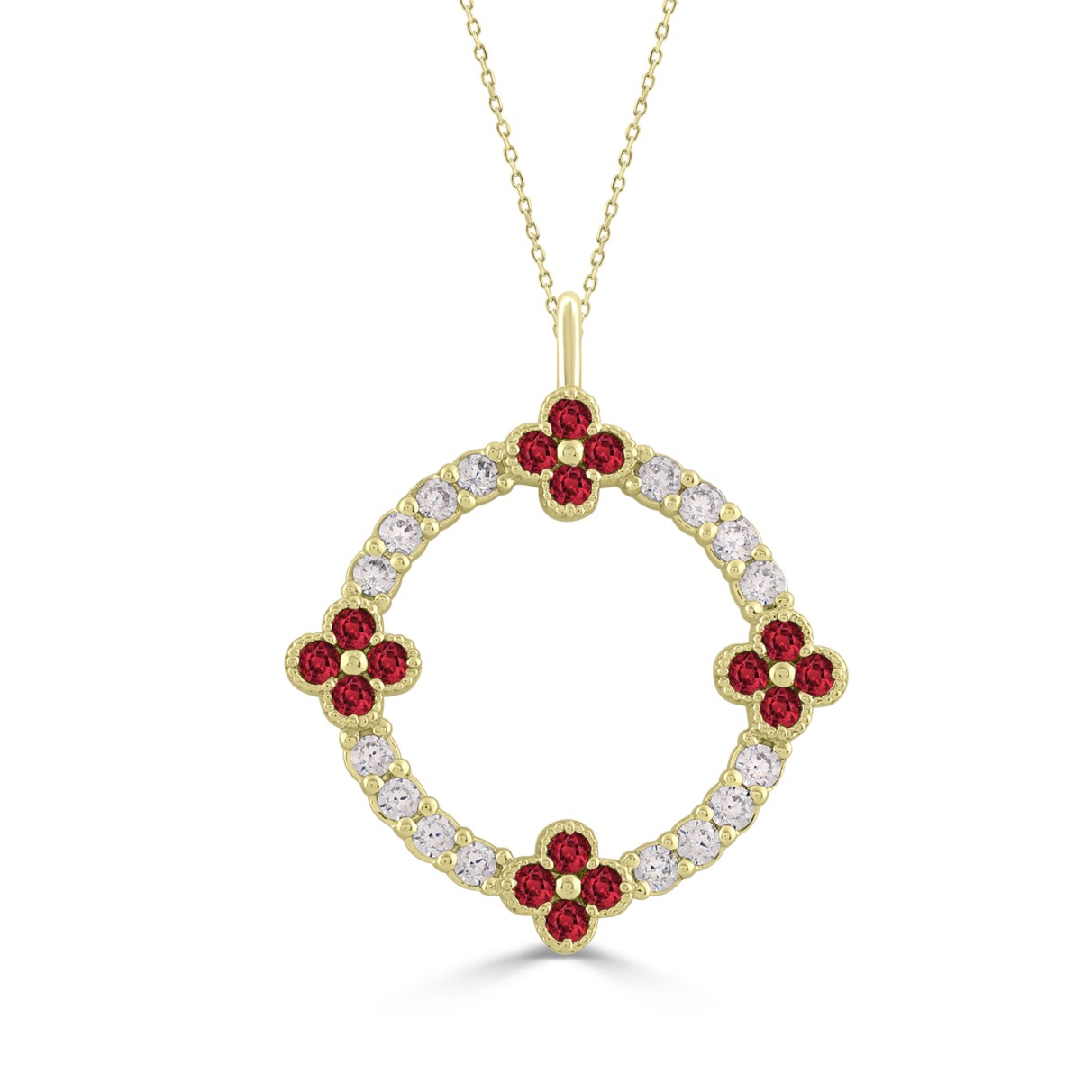 14K YELLOW GOLD 5/8CT ROUND/ROUND RUBY DIAMOND LAD...