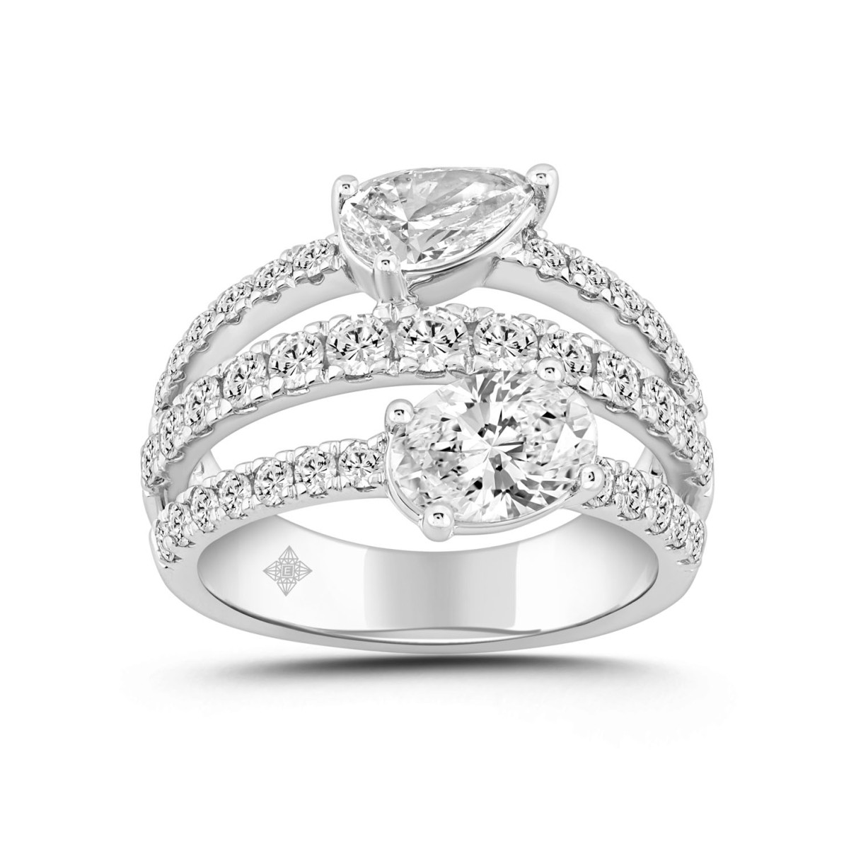 LADIES RING 3.00CT ROUND/PEAR/OVAL DIAMOND 14K WHITE GOLD 