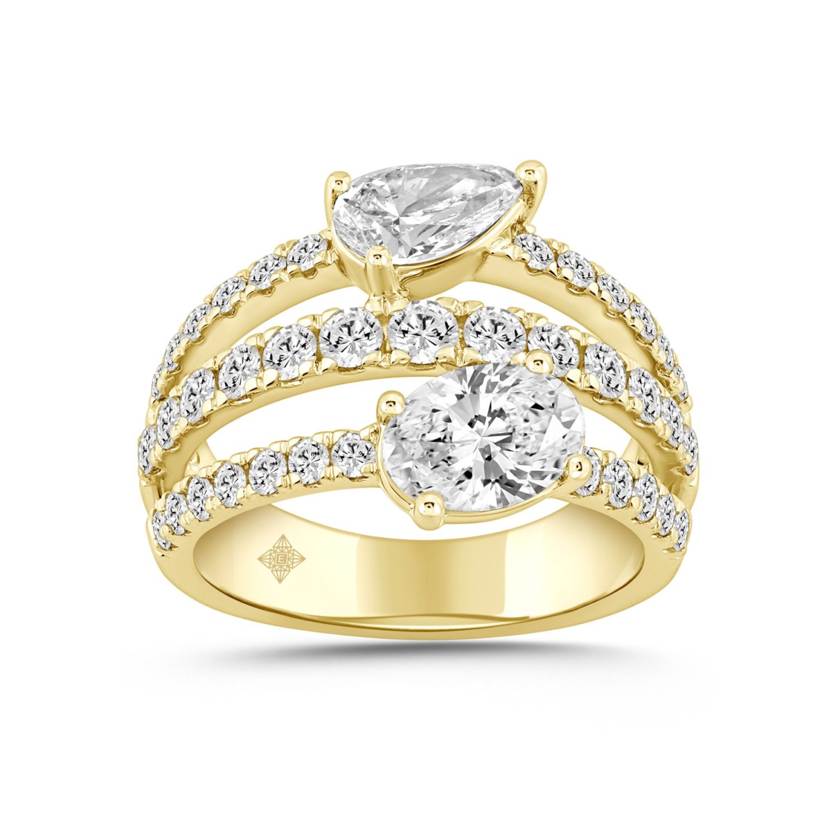 LADIES RING 3.00CT ROUND/PEAR/OVAL DIAMOND 14K YELLOW GOLD 