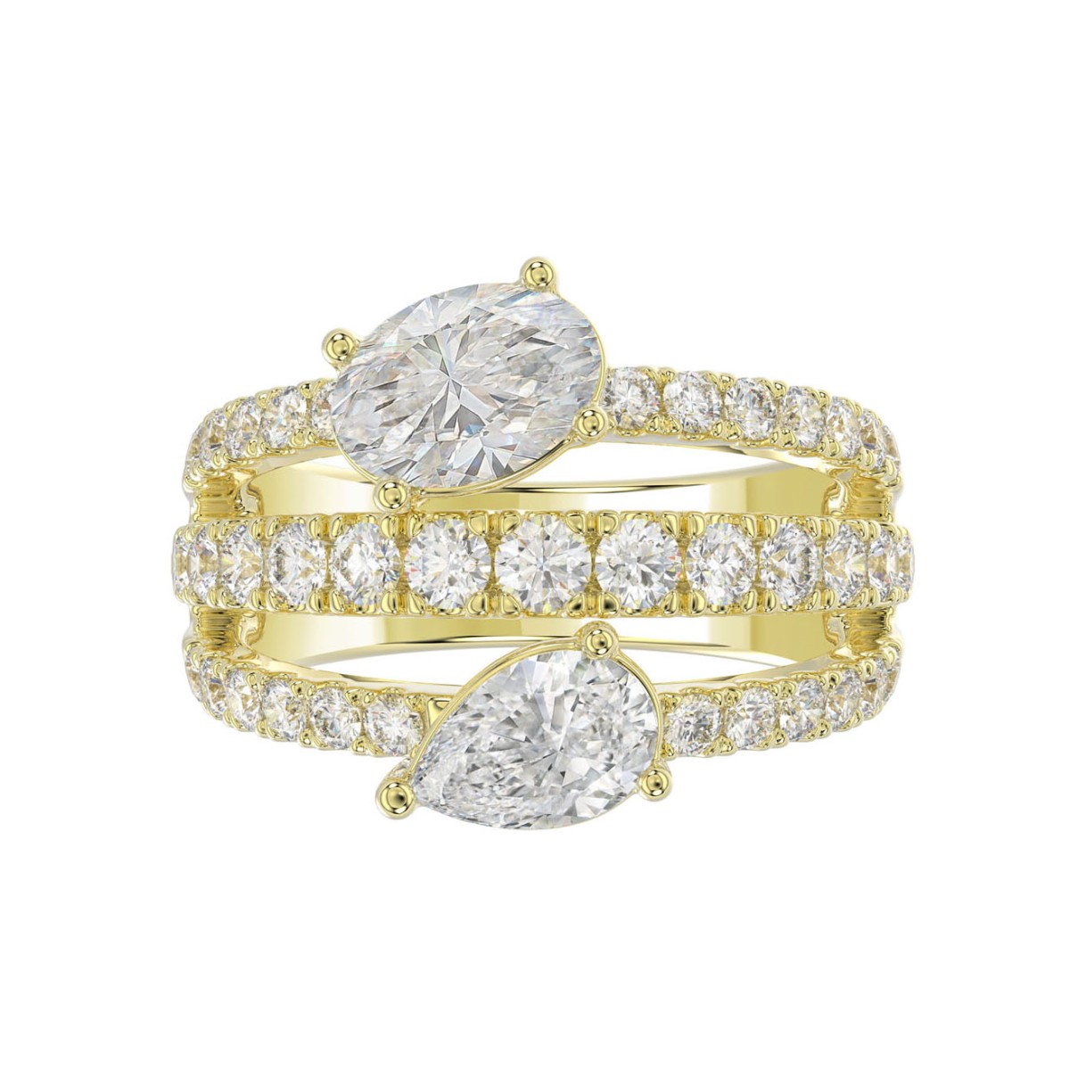 LADIES RING 3.00CT ROUND/PEAR/OVAL DIAMOND 14K YELLOW GOLD 