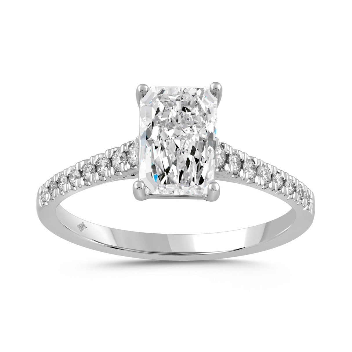 LADIES RING ROUND/RADIANT DIAMOND 14K WHITE GOLD (CENTER STONE RADIANT DIAMOND 1 1/2CT )