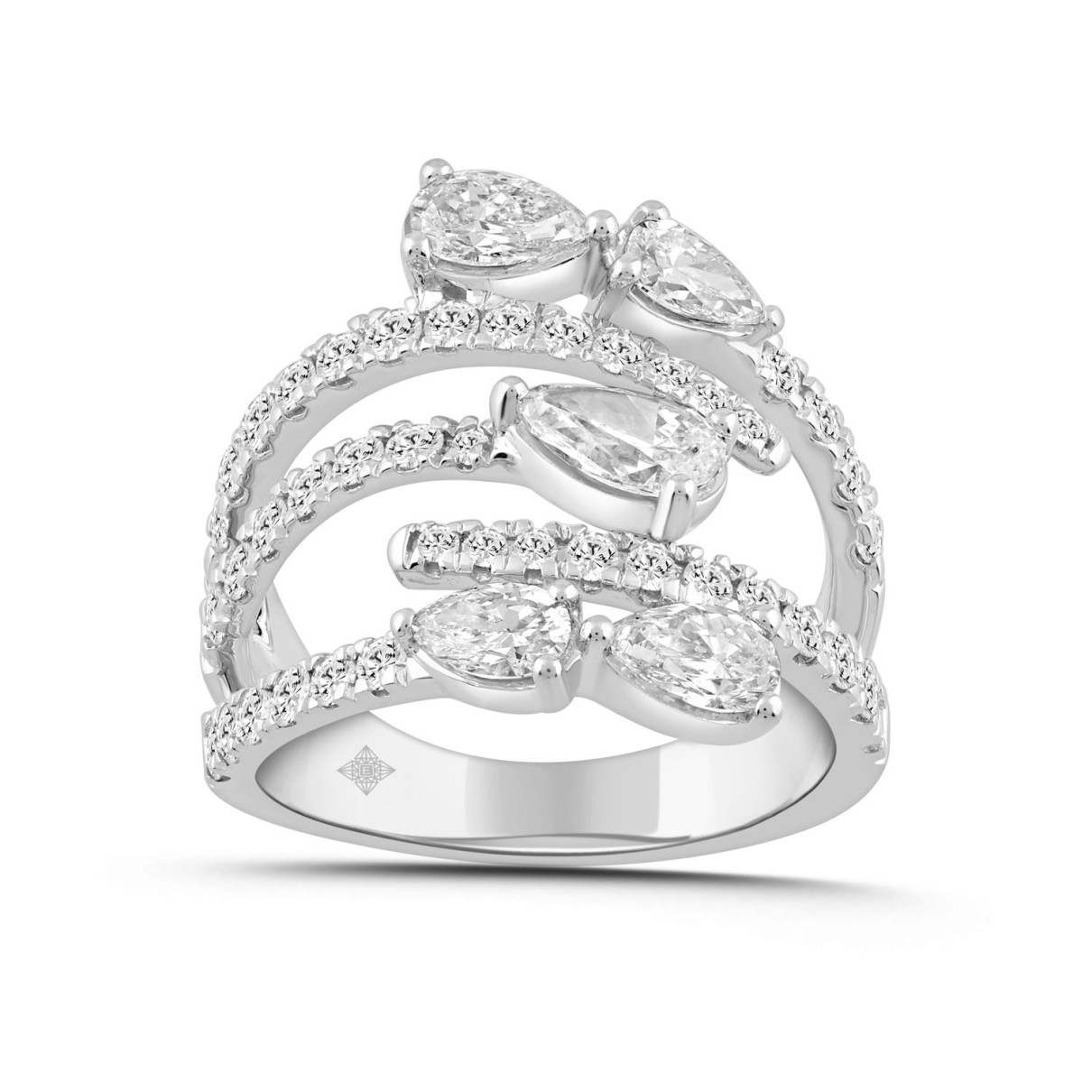 LADIES RING 2 1/2CT ROUND/PEAR DIAMOND 14K WHITE GOLD 