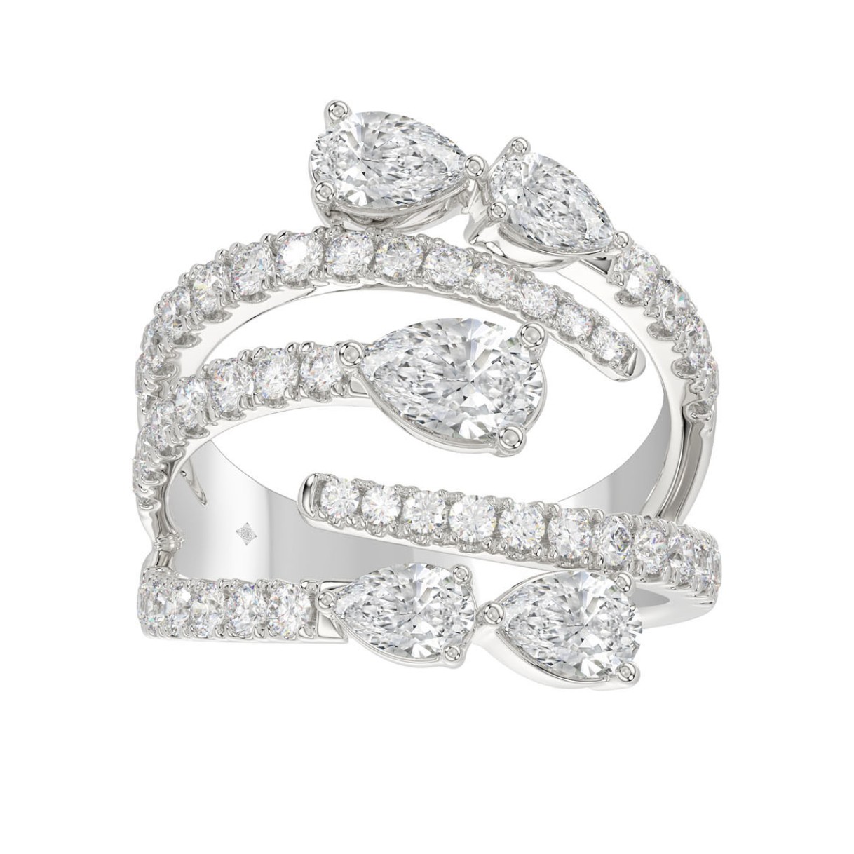 LADIES RING 2 1/2CT ROUND/PEAR DIAMOND 14K WHITE G...