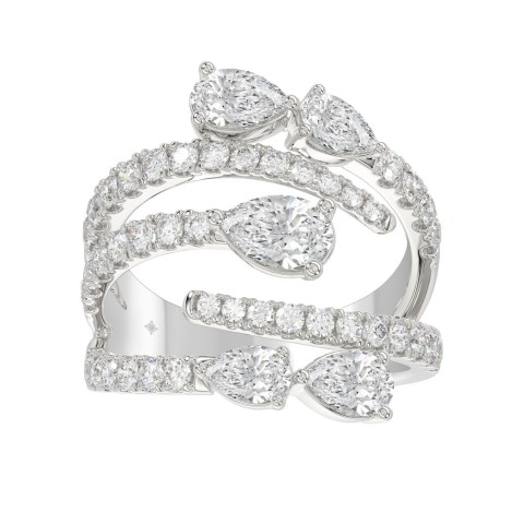 LADIES RING 2 1/2CT ROUND/PEAR DIAMOND 14K WHITE GOLD 