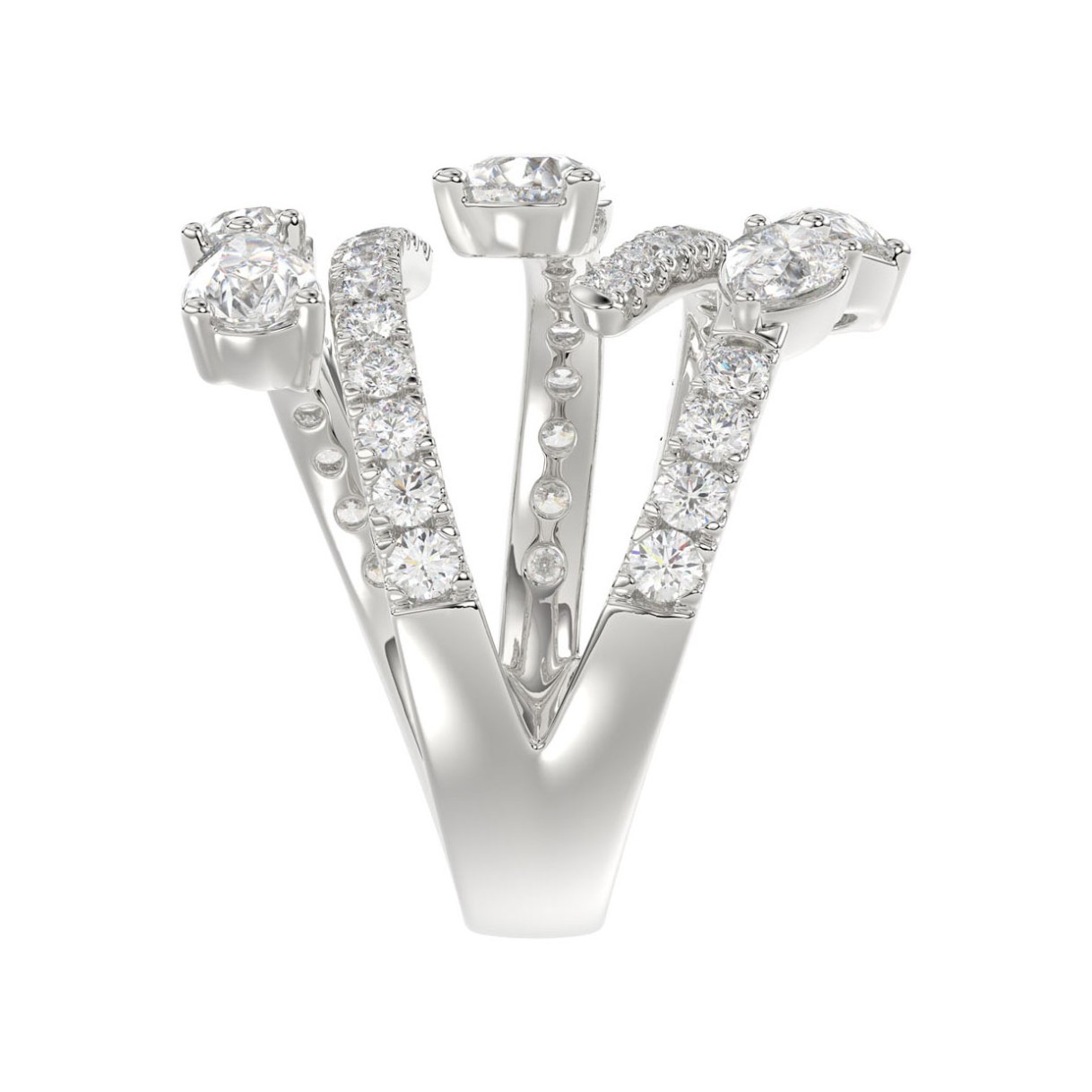 LADIES RING 2 1/2CT ROUND/PEAR DIAMOND 14K WHITE GOLD 