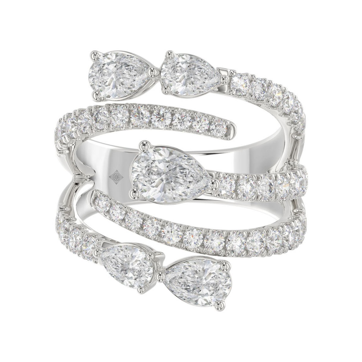 LADIES RING 2 1/2CT ROUND/PEAR DIAMOND 14K WHITE GOLD 