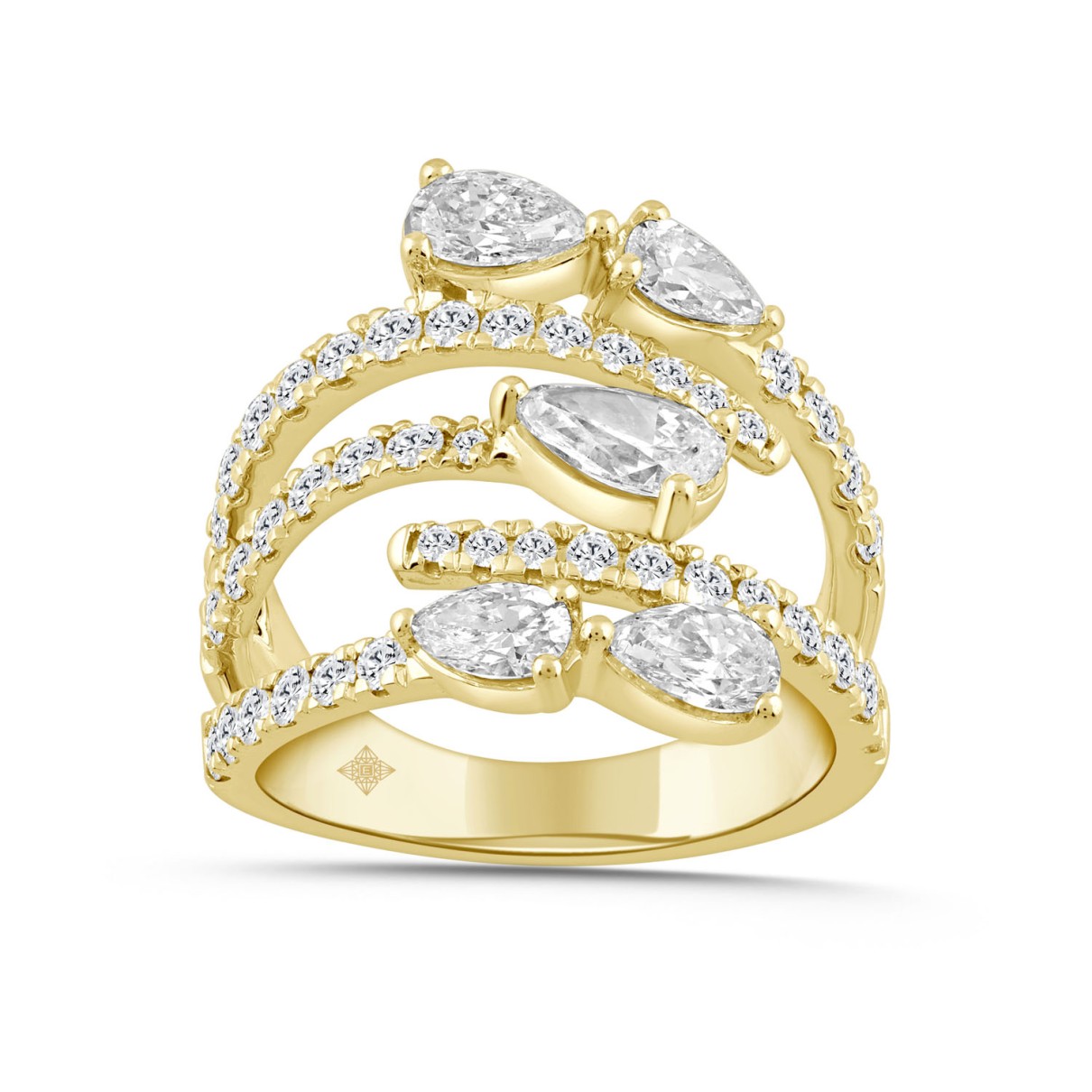 LADIES RING 2 1/2CT ROUND/PEAR DIAMOND 14K YELLOW GOLD 