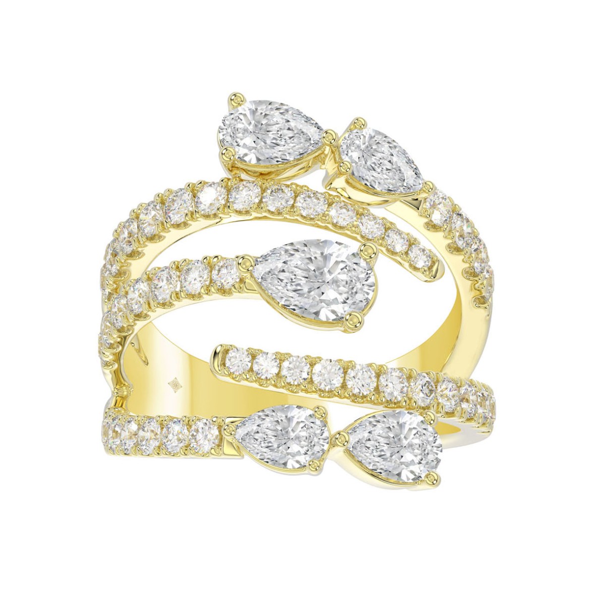 LADIES RING 2 1/2CT ROUND/PEAR DIAMOND 14K YELLOW ...