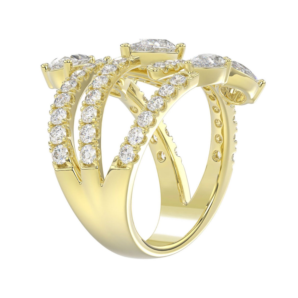 18K YELLOW GOLD 2 1/2CT ROUND/PEAR DIAMOND LADIES RING 