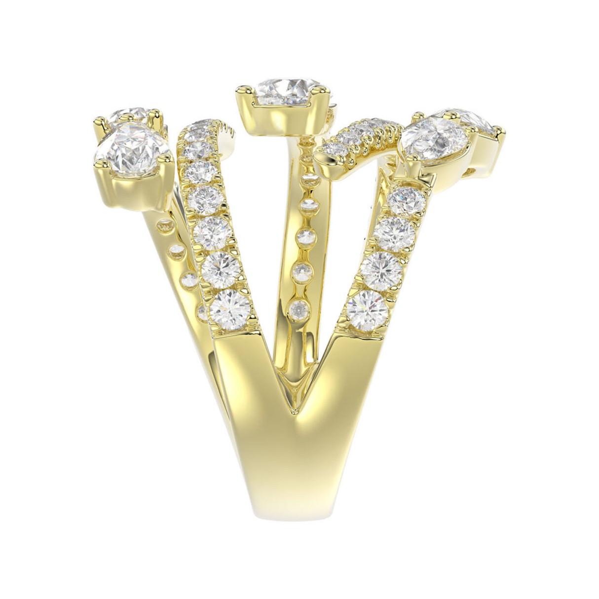 18K YELLOW GOLD 2 1/2CT ROUND/PEAR DIAMOND LADIES RING 