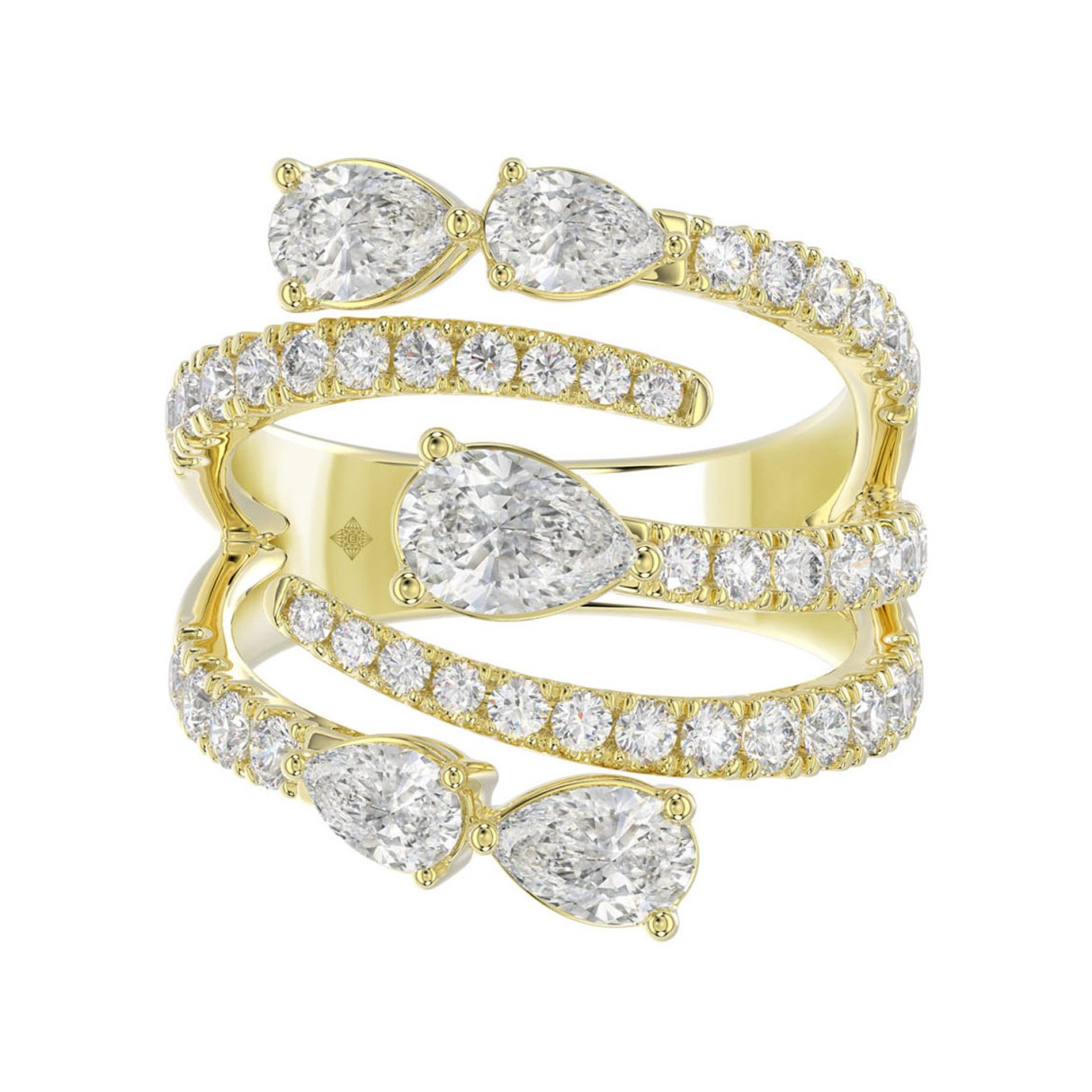 18K YELLOW GOLD 2 1/2CT ROUND/PEAR DIAMOND LADIES RING 