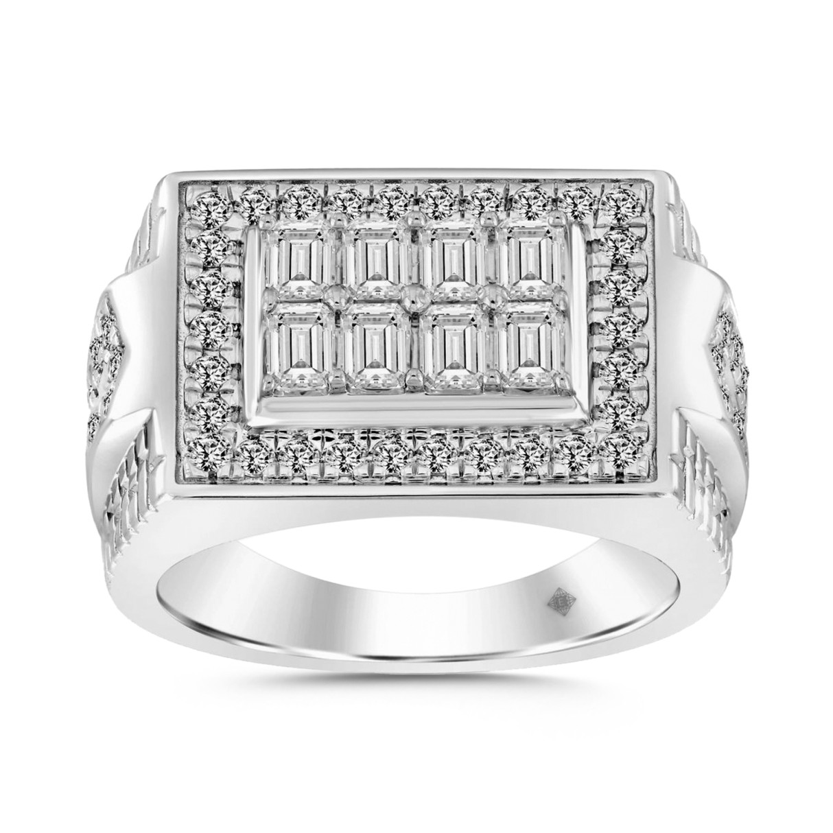 MEN'S RING ROUND/EMERALD DIAMOND 10K WHITE GOLD 