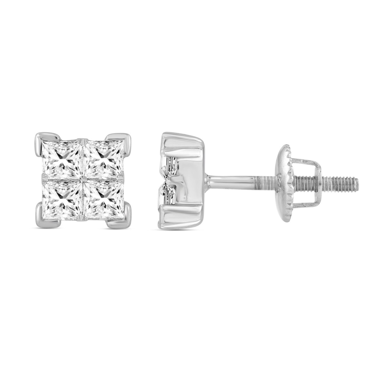 LADIES EARRINGS 2.00CT PRINCESS DIAMOND 10K WHITE GOLD 