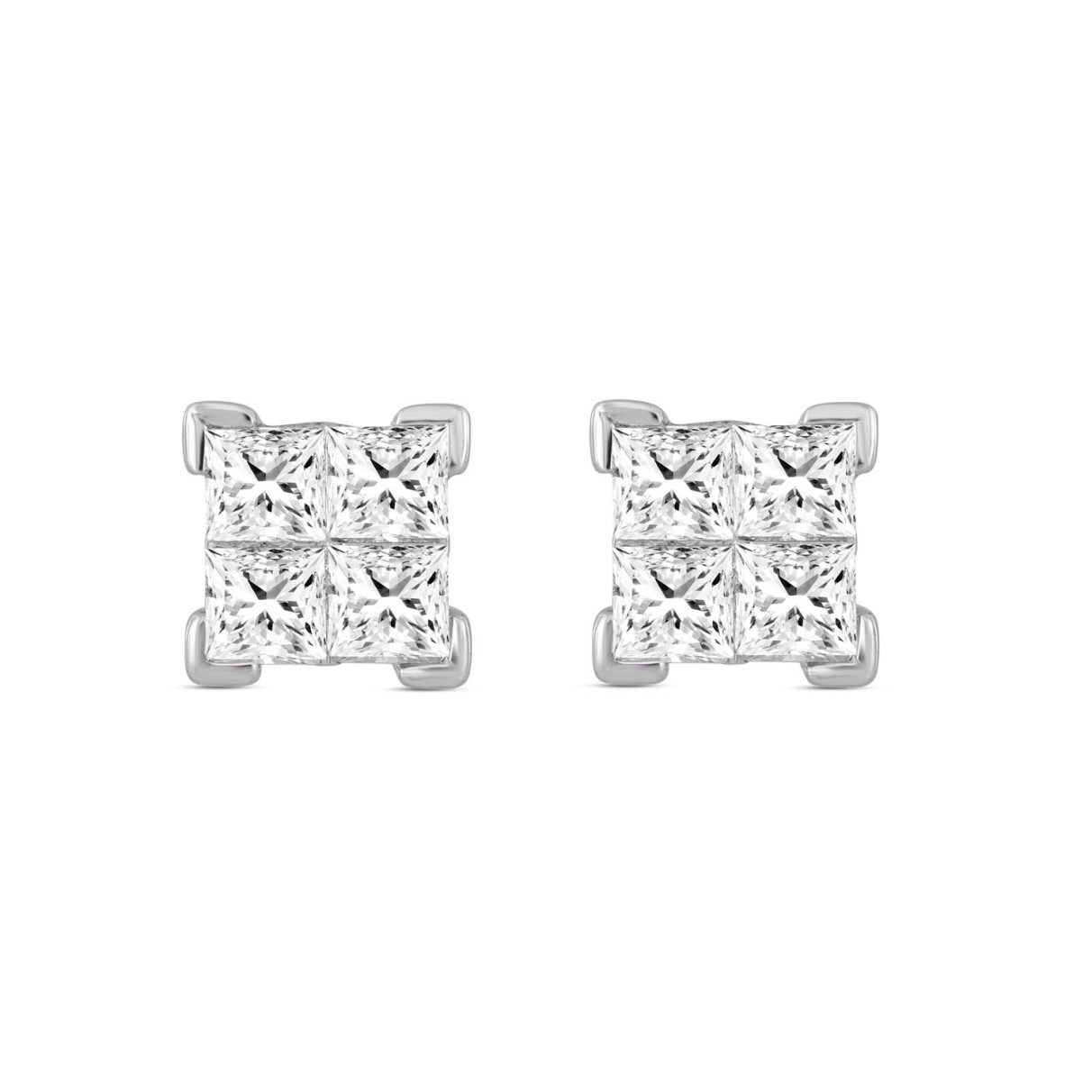 LADIES EARRINGS PRINCESS DIAMOND 10K WHITE GOLD ...