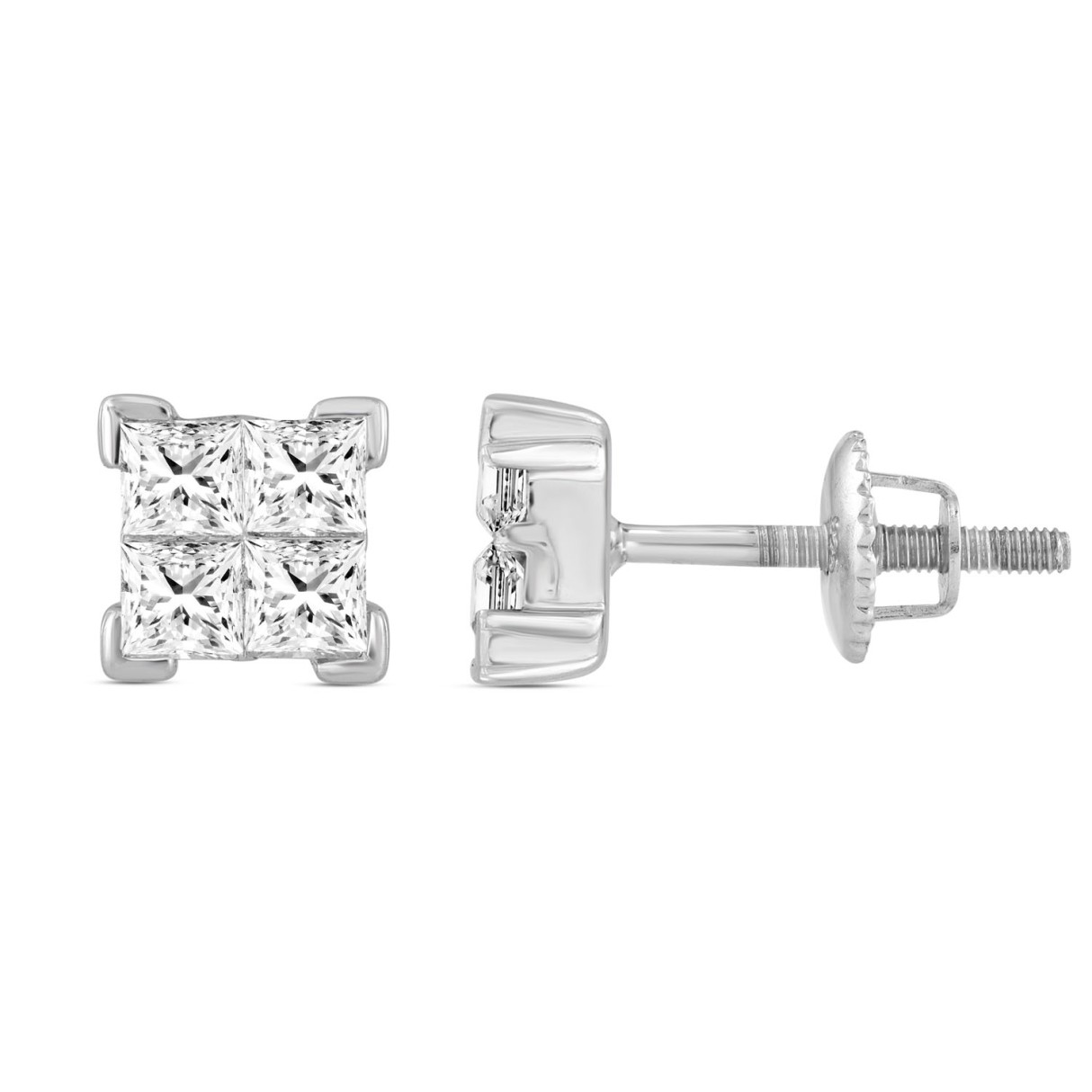 10K WHITE GOLD 1.00CT PRINCESS DIAMOND LADIES EARRINGS