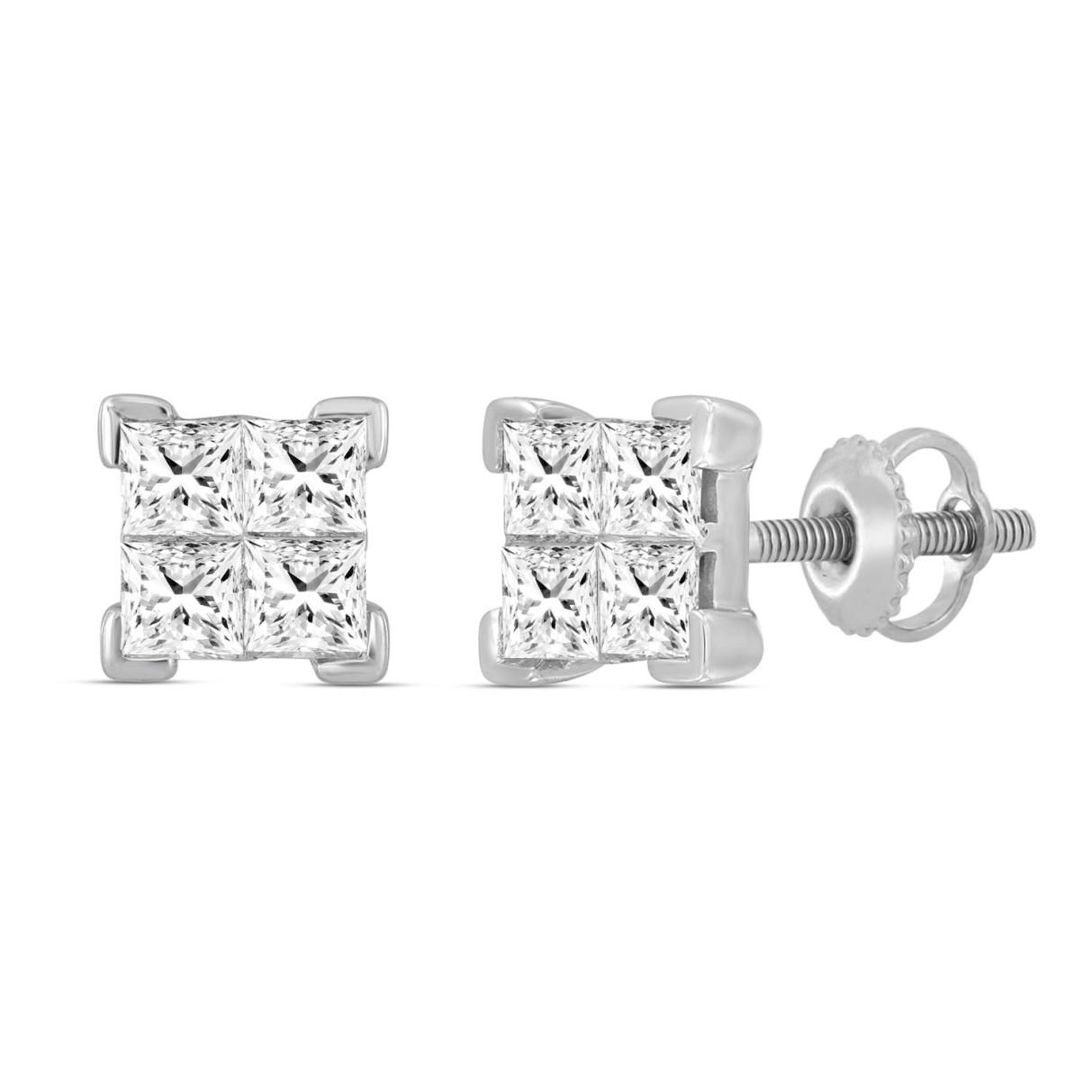 LADIES EARRINGS PRINCESS DIAMOND 10K WHITE GOLD 