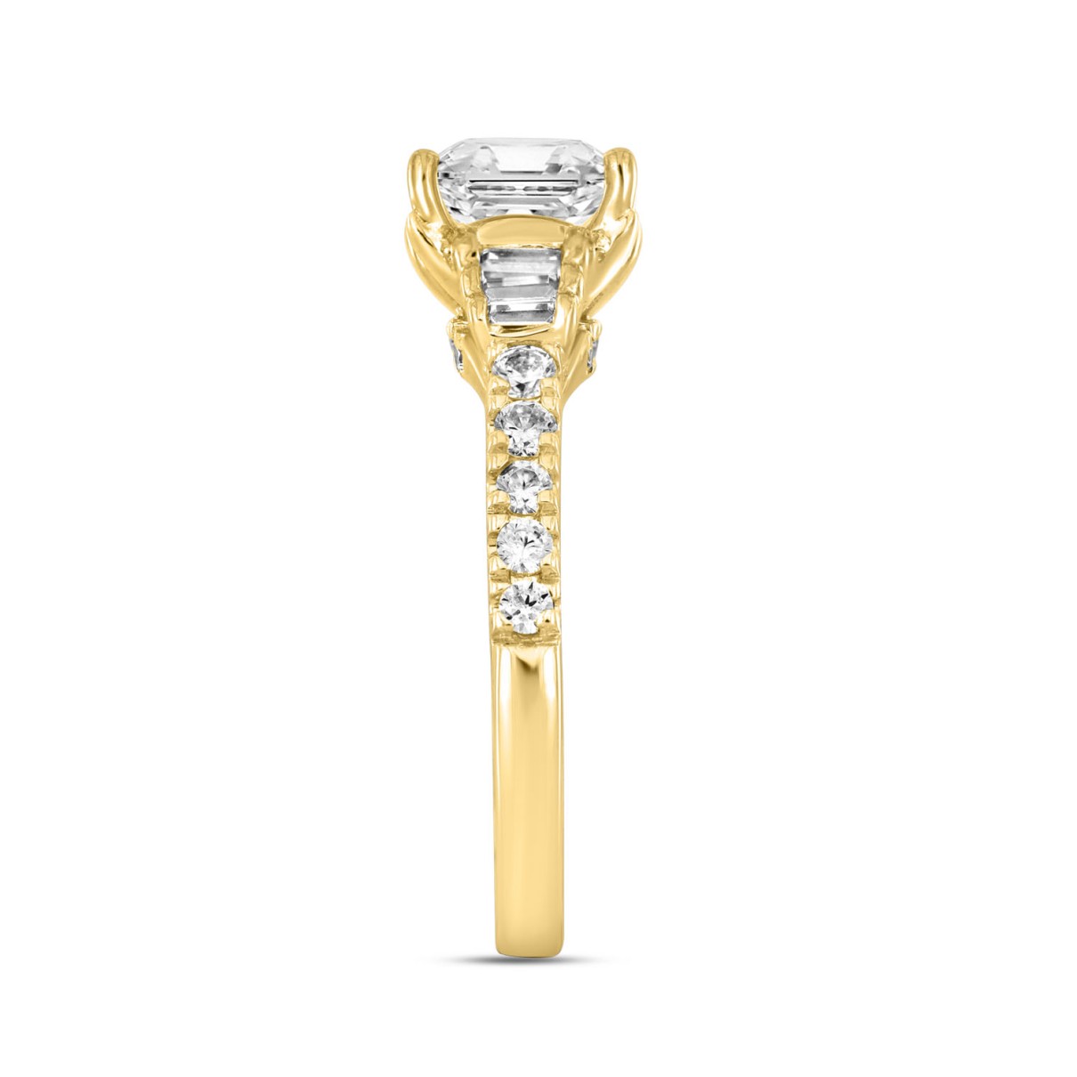 LADIES RING 2.00CT ROUND/BAGUETTE/EMERALD DIAMOND 14K YELLOW GOLD (CENTER STONE EMERALD DIAMOND 1 1/2CT)