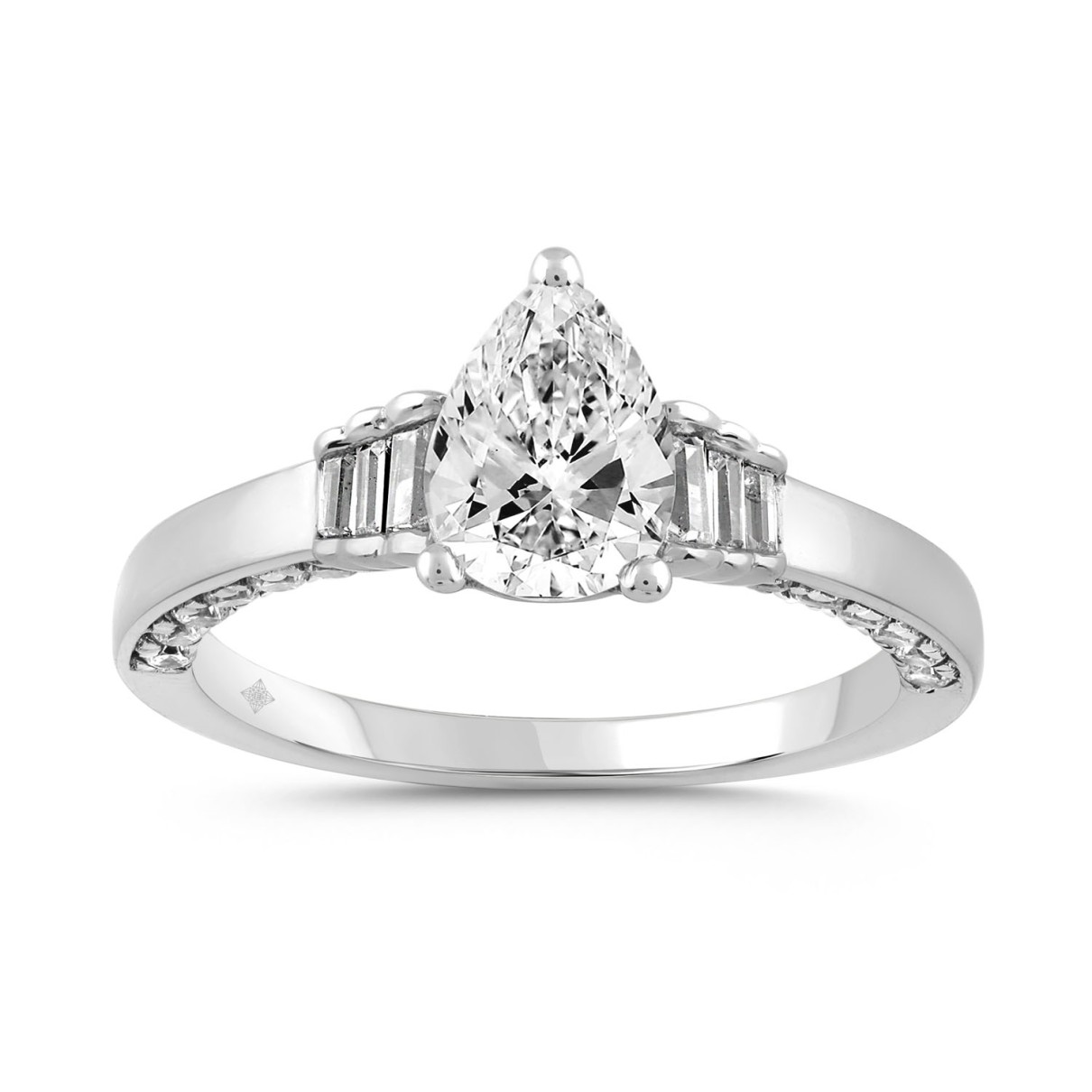 LADIES RING 2.00CT ROUND/BAGUETTE/PEAR DIAMOND 14K WHITE GOLD (CENTER STONE PEAR DIAMOND 1 1/2CT)