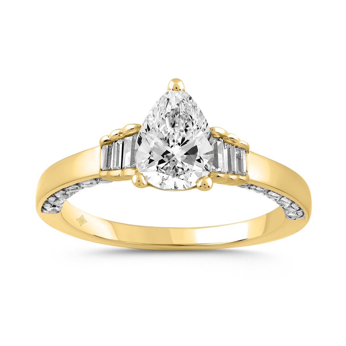 LADIES RING 2.00CT ROUND/BAGUETTE/PEAR DIAMOND 14K YELLOW GOLD (CENTER STONE PEAR DIAMOND 1 1/2CT)