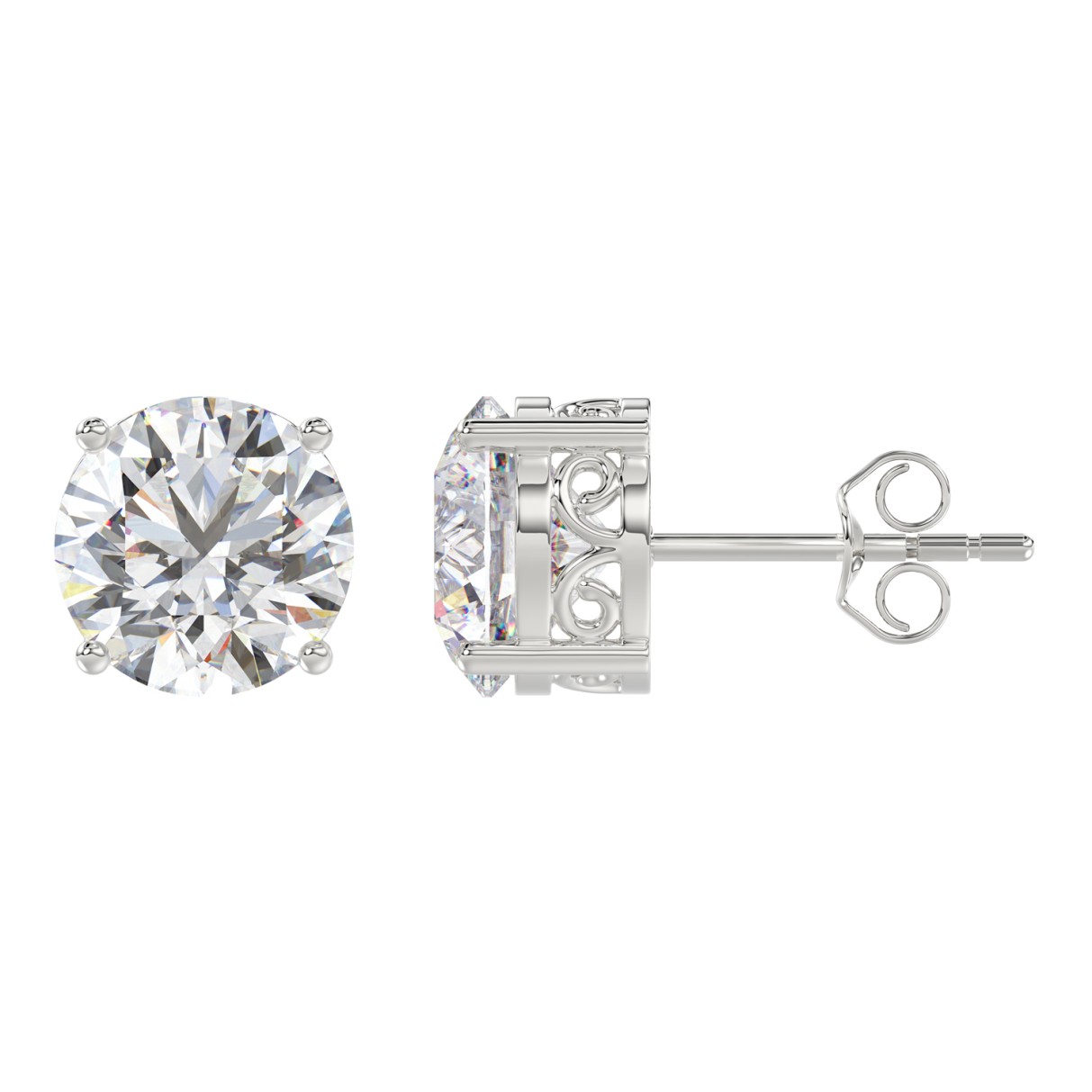 LADIES SOLITAIRE EARRINGS 6CT ROUND DIAMOND 14K WHITE GOLD 