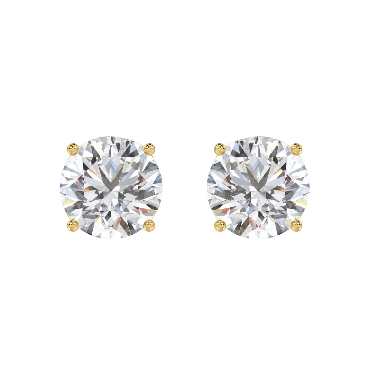 LADIES SOLITAIRE EARRINGS 6CT ROUND DIAMOND 14K YELLOW GOLD 