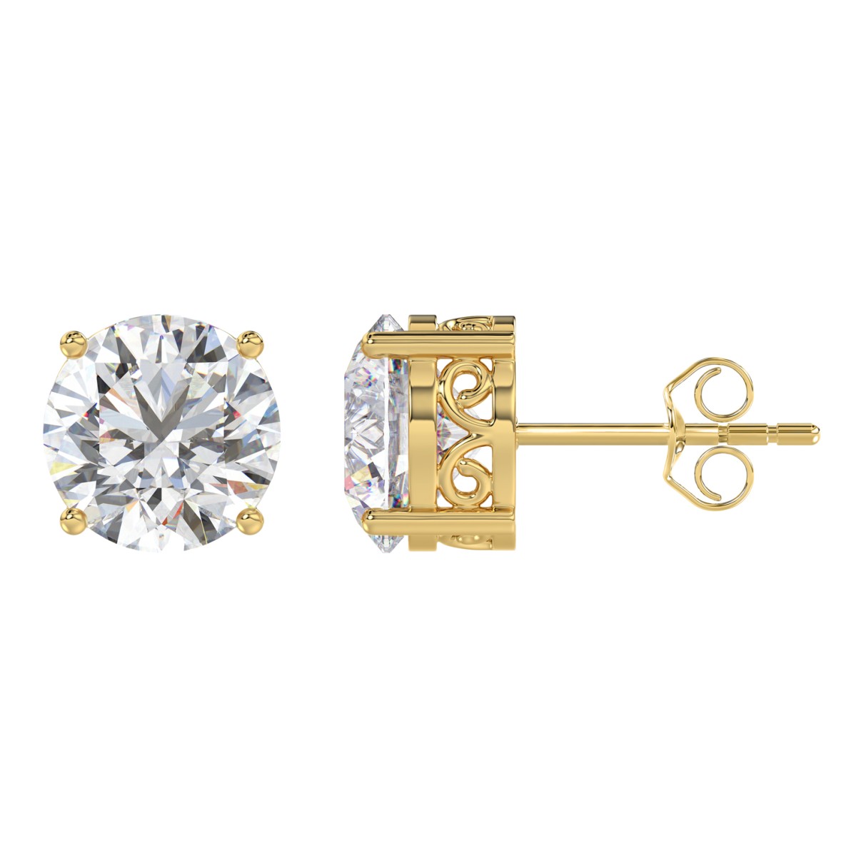 LADIES SOLITAIRE EARRINGS 6CT ROUND DIAMOND 14K YELLOW GOLD 