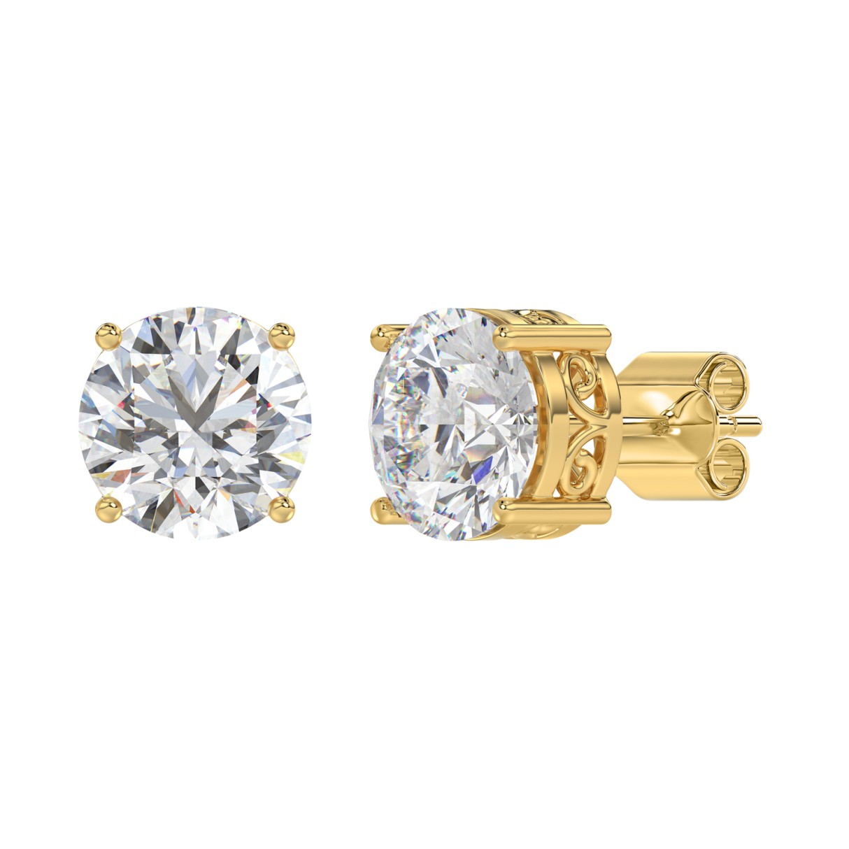 LADIES SOLITAIRE EARRINGS 6CT ROUND DIAMOND 14K YELLOW GOLD 